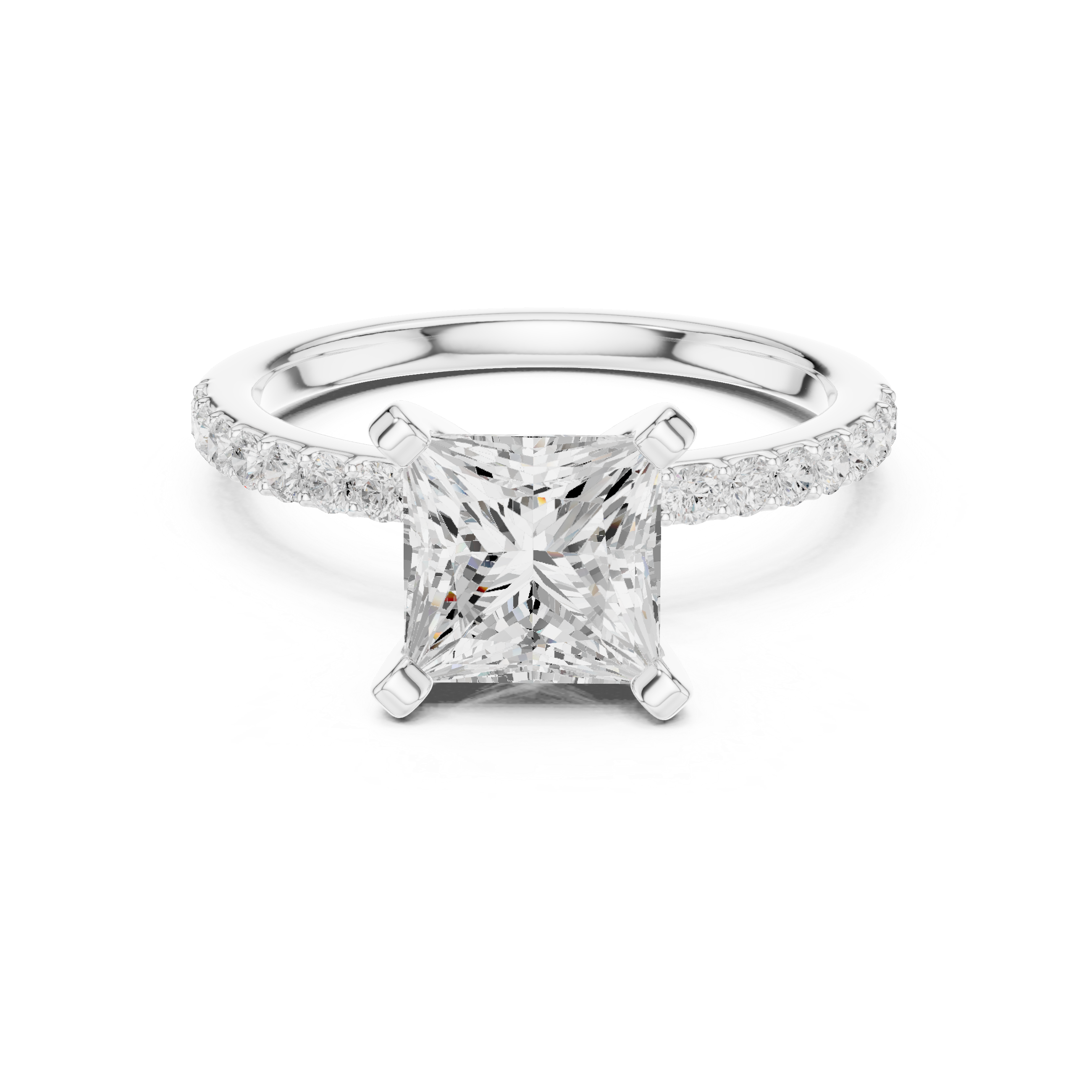 Princess Cut Diamond Engagement Ring with Pavé Band