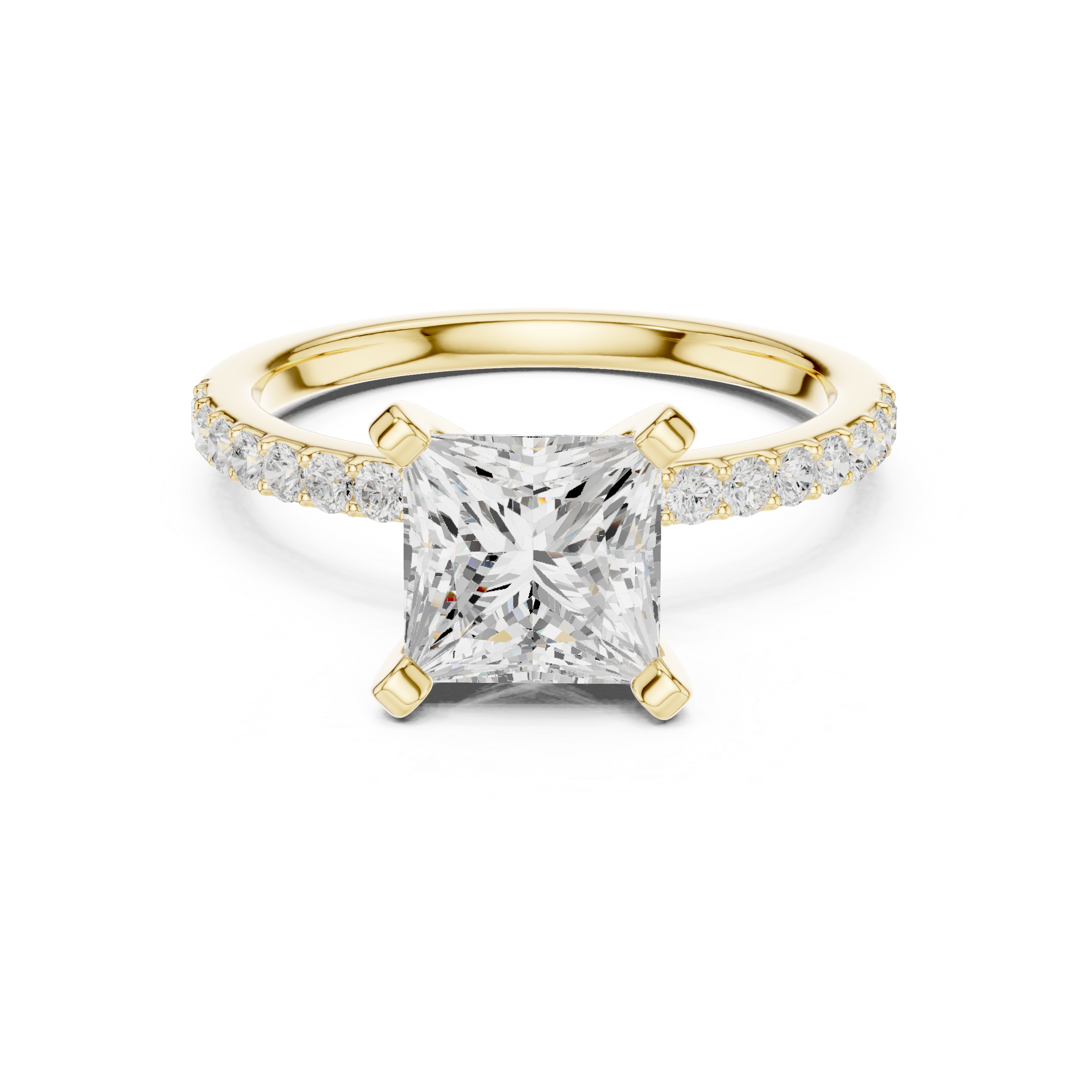 Princess Cut Diamond Engagement Ring with Pavé Band