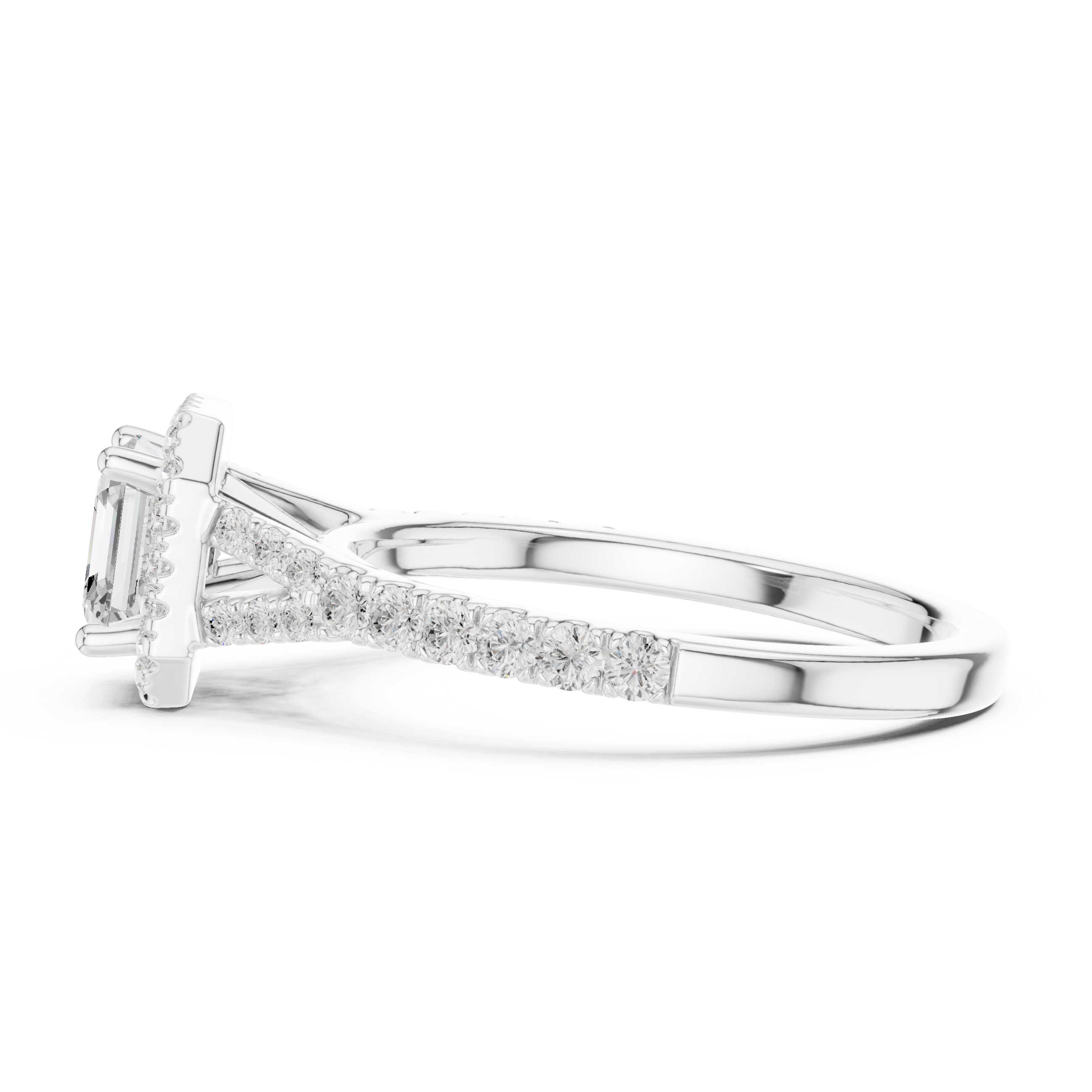 Asscher Cut Halo Diamond Ring – Pavé Band Elegant Statement Design