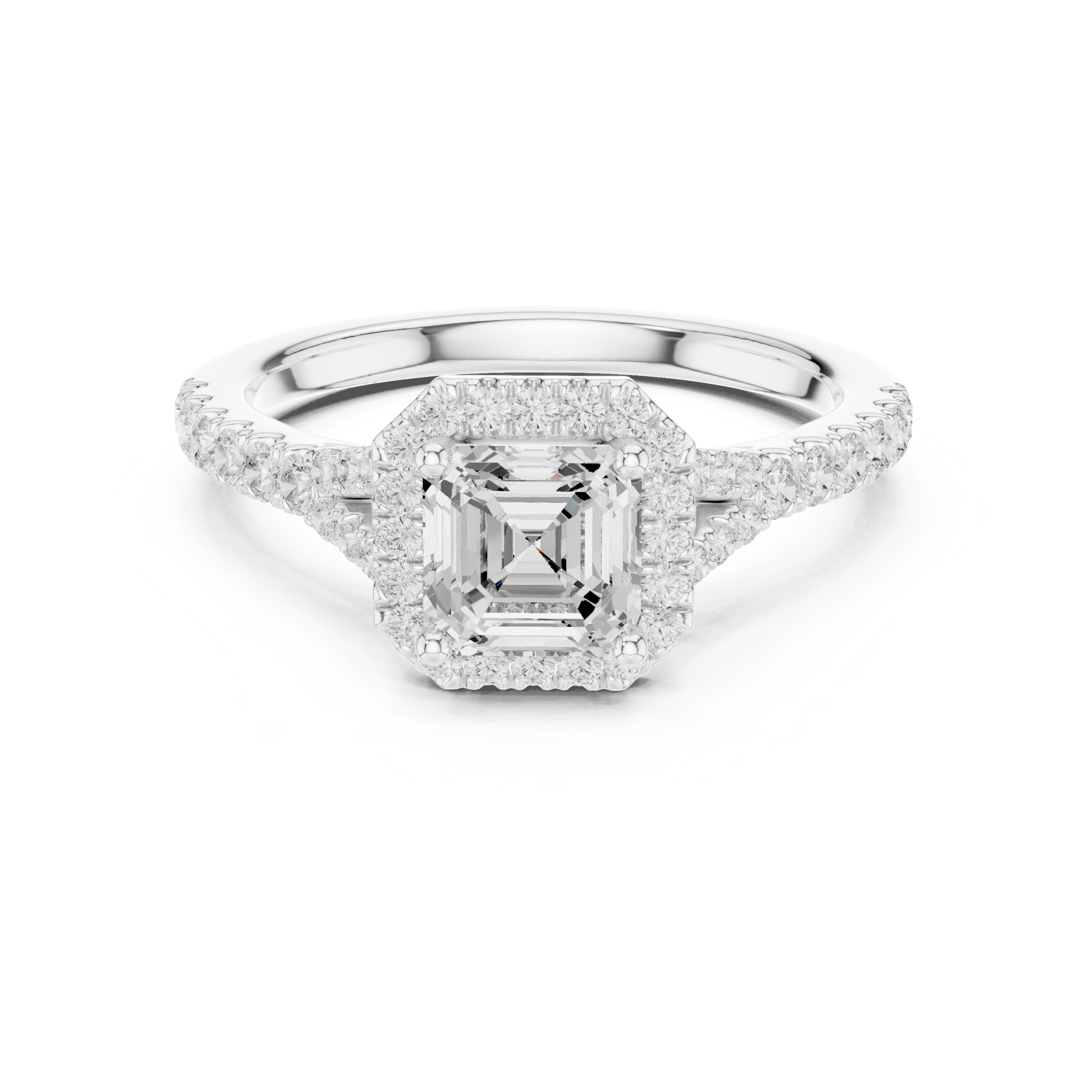 Asscher Cut Halo Diamond Ring – Pavé Band Elegant Statement Design