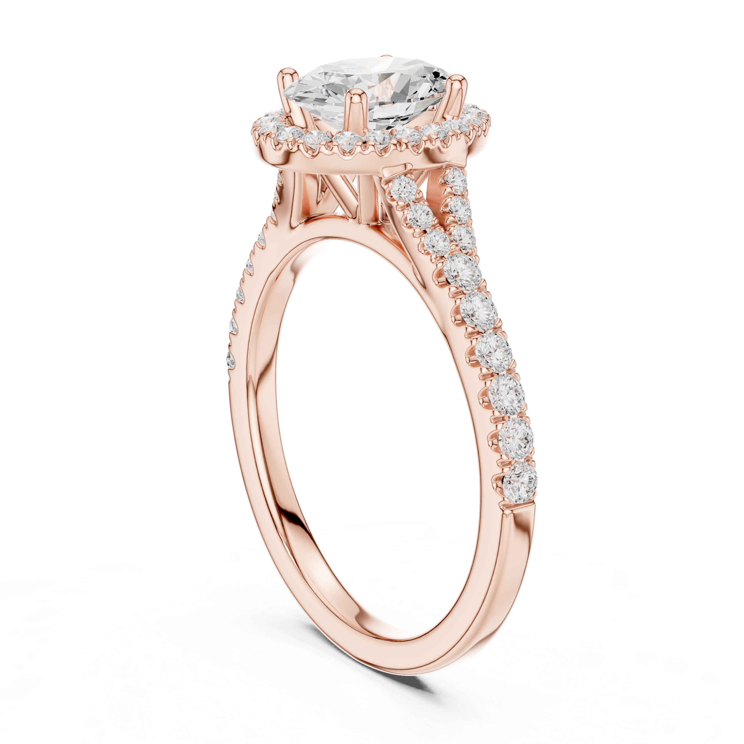 Oval Cut Halo Diamond Ring – Pavé Band Elegant Classic Design