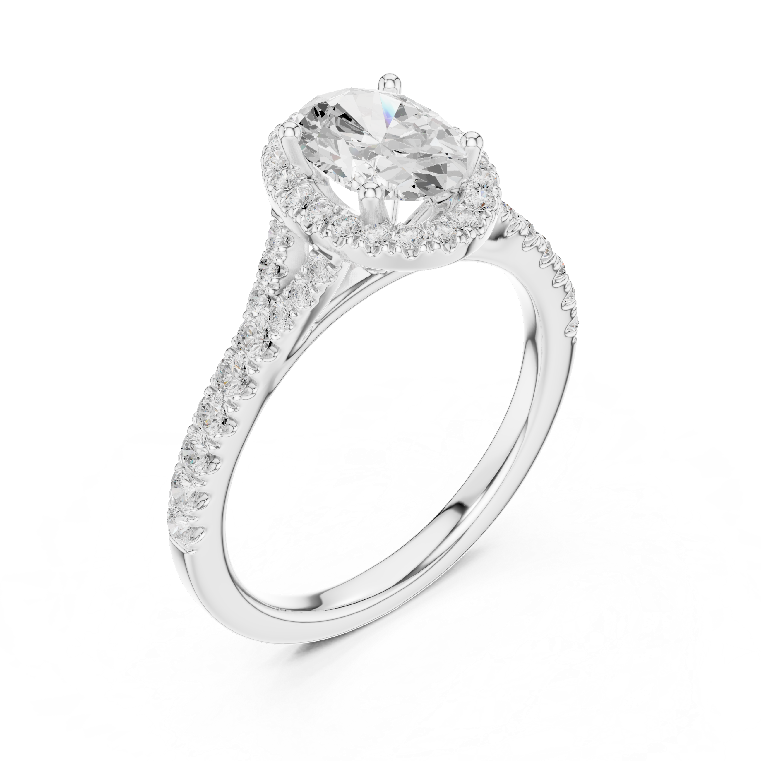 Oval Cut Halo Diamond Ring – Pavé Band Elegant Classic Design