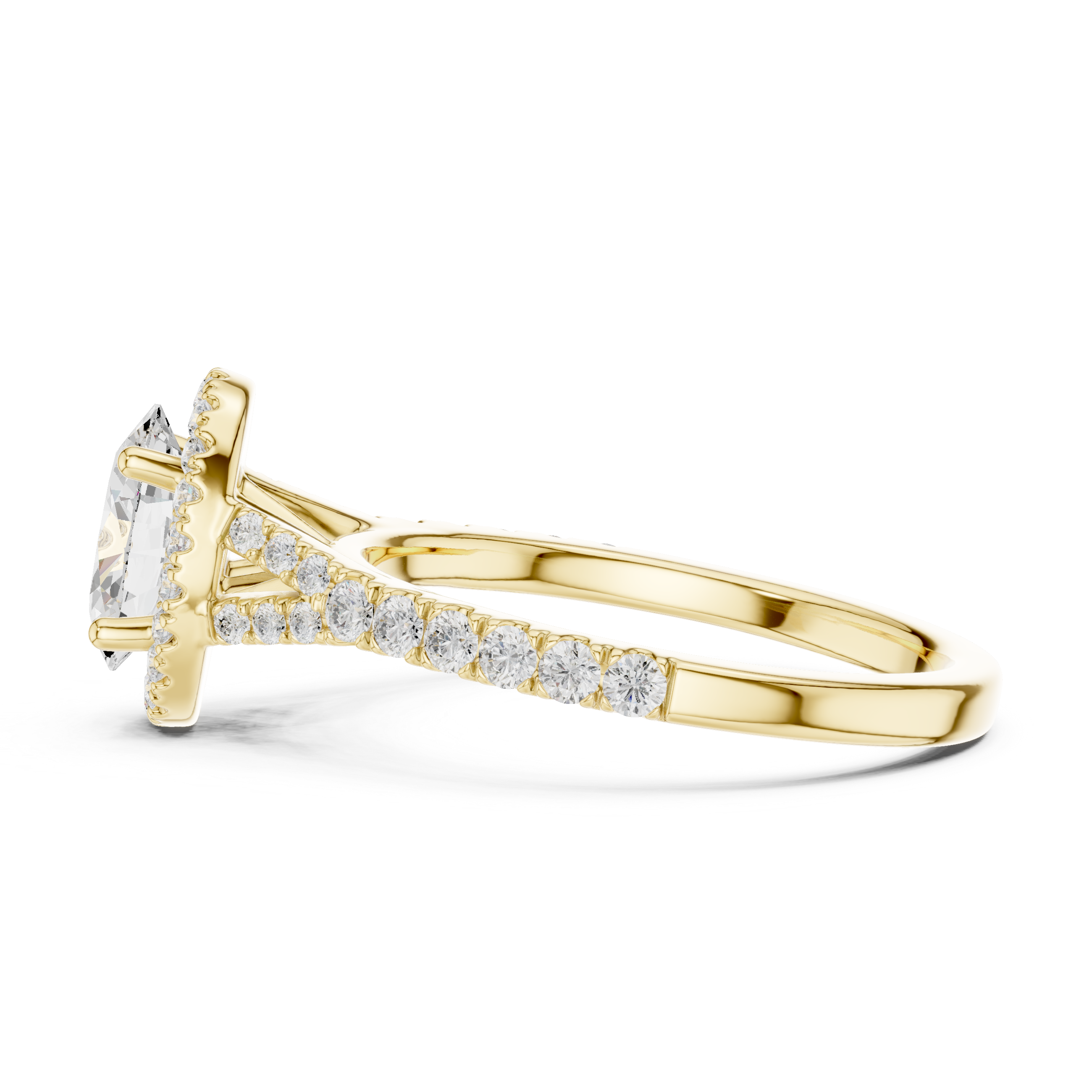 Oval Cut Halo Diamond Ring – Pavé Band Elegant Classic Design
