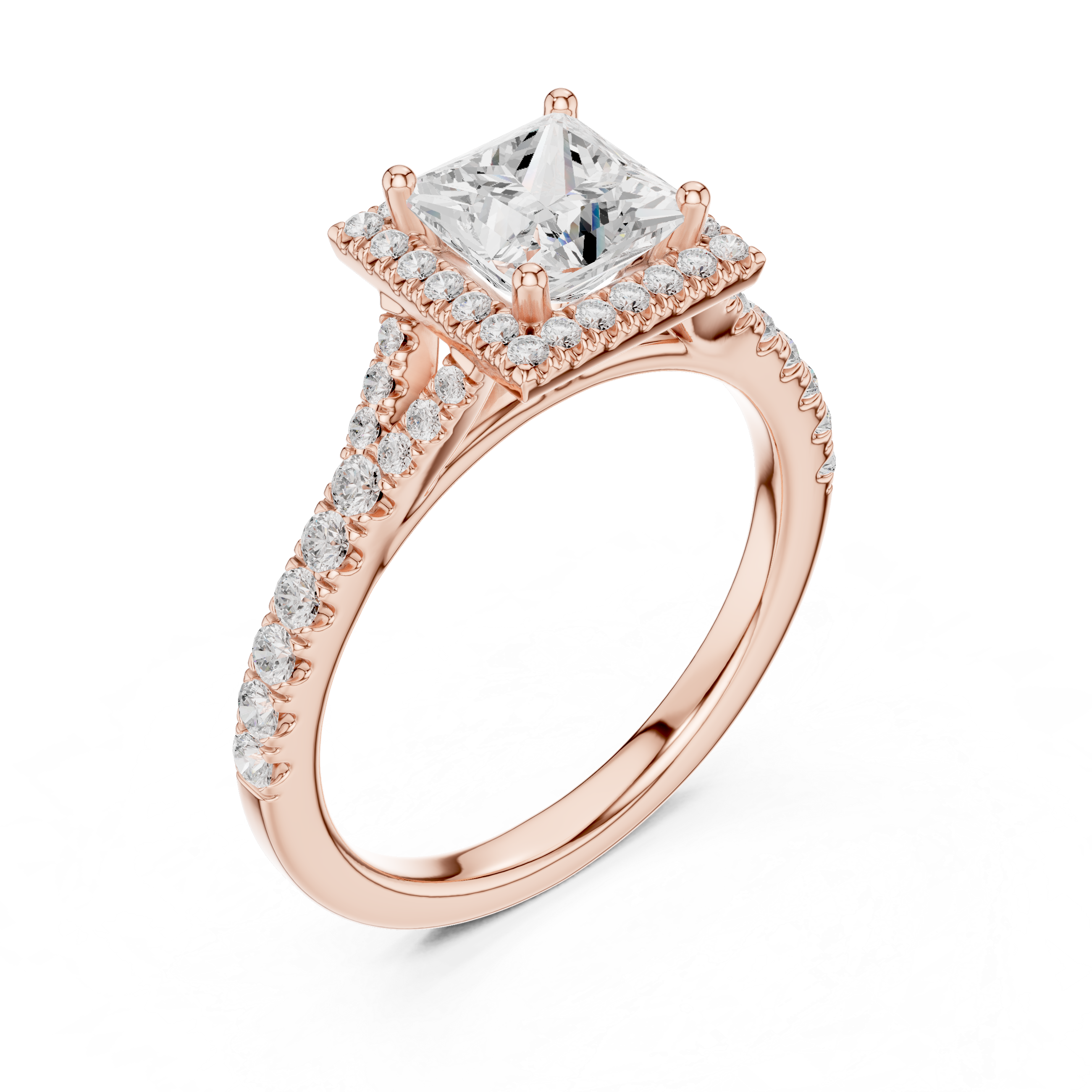 Princess Cut Halo Diamond Ring – Pavé Band Classic Square Elegance