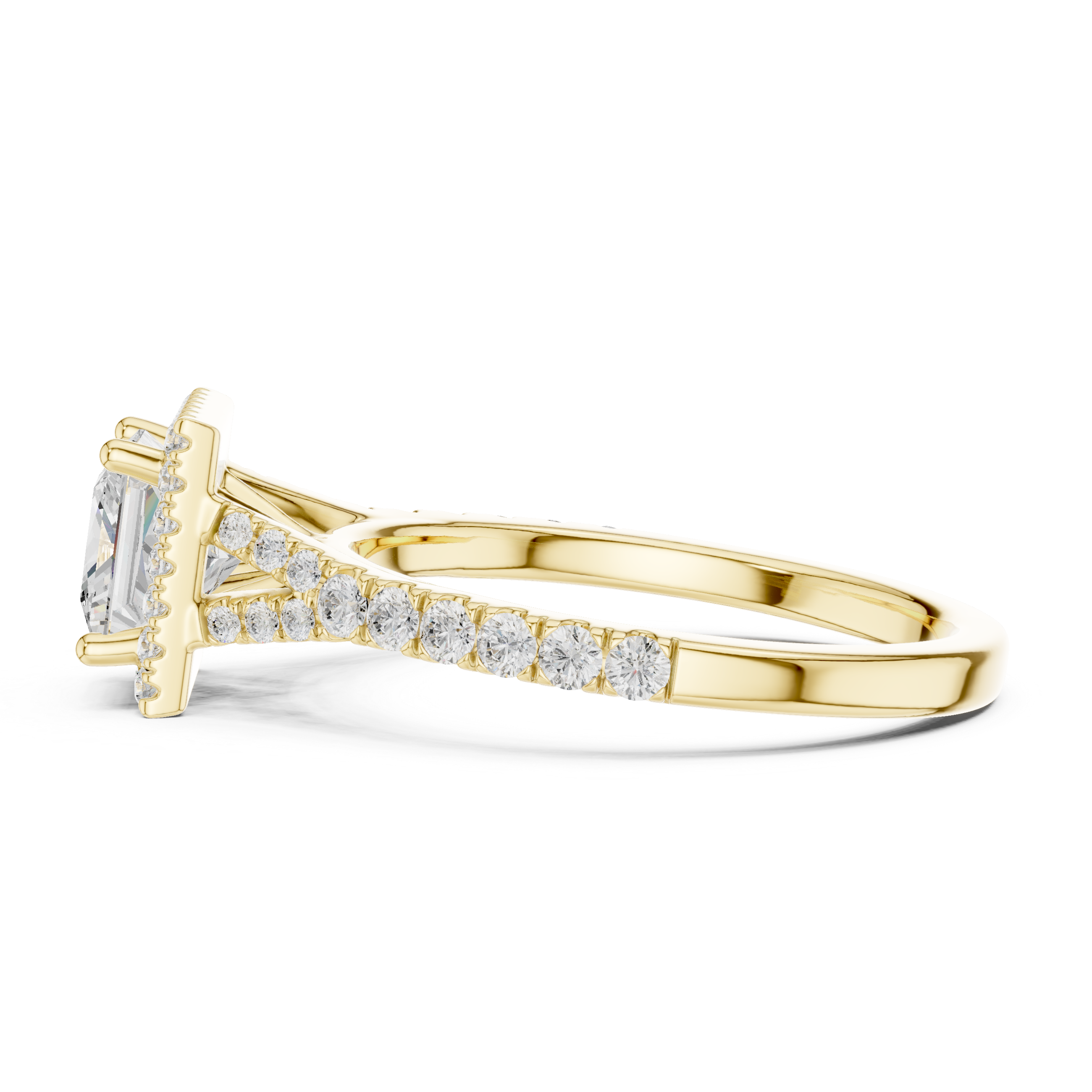 Princess Cut Halo Diamond Ring – Pavé Band Classic Square Elegance