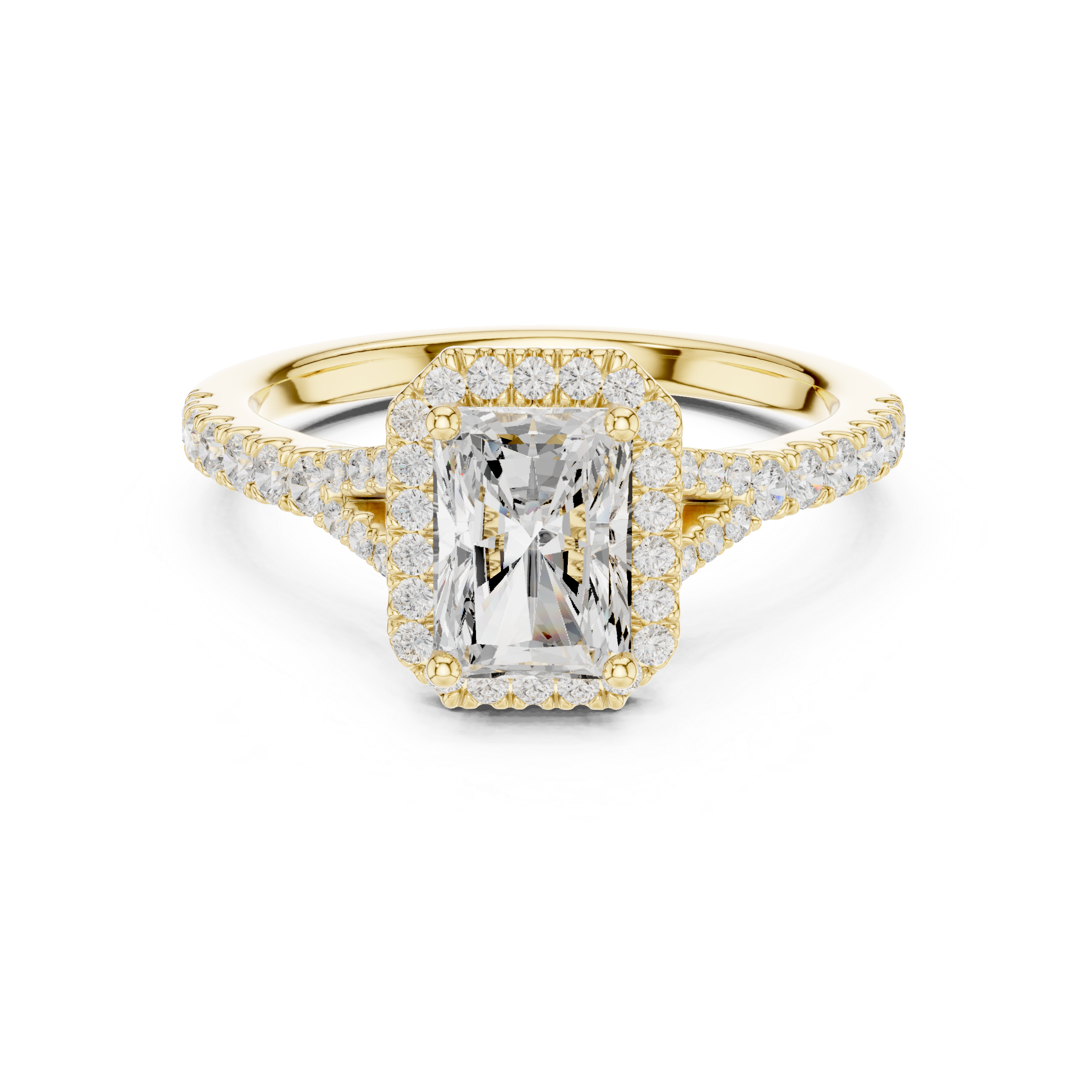Radiant Cut Halo Diamond Ring – Pavé Band Modern Elegance
