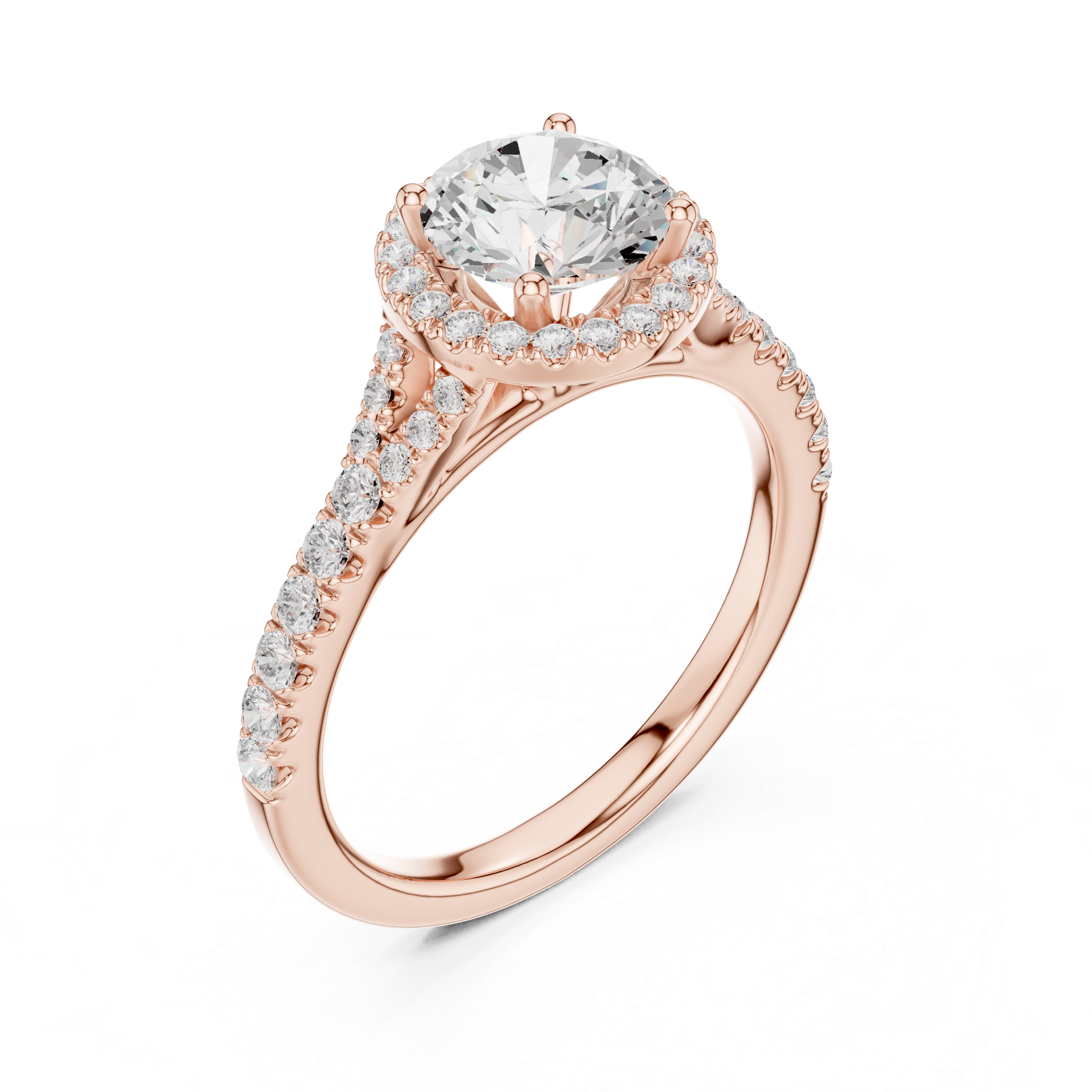 Round Cut Halo Diamond Ring – Pavé Band Timeless Brilliance