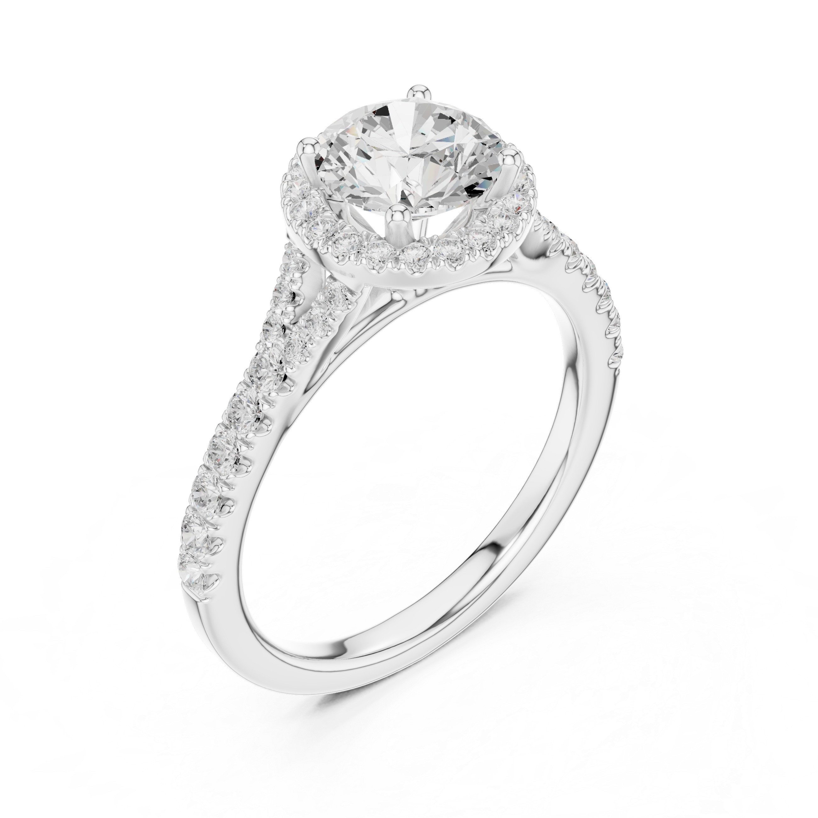 Round Cut Halo Diamond Ring – Pavé Band Timeless Brilliance