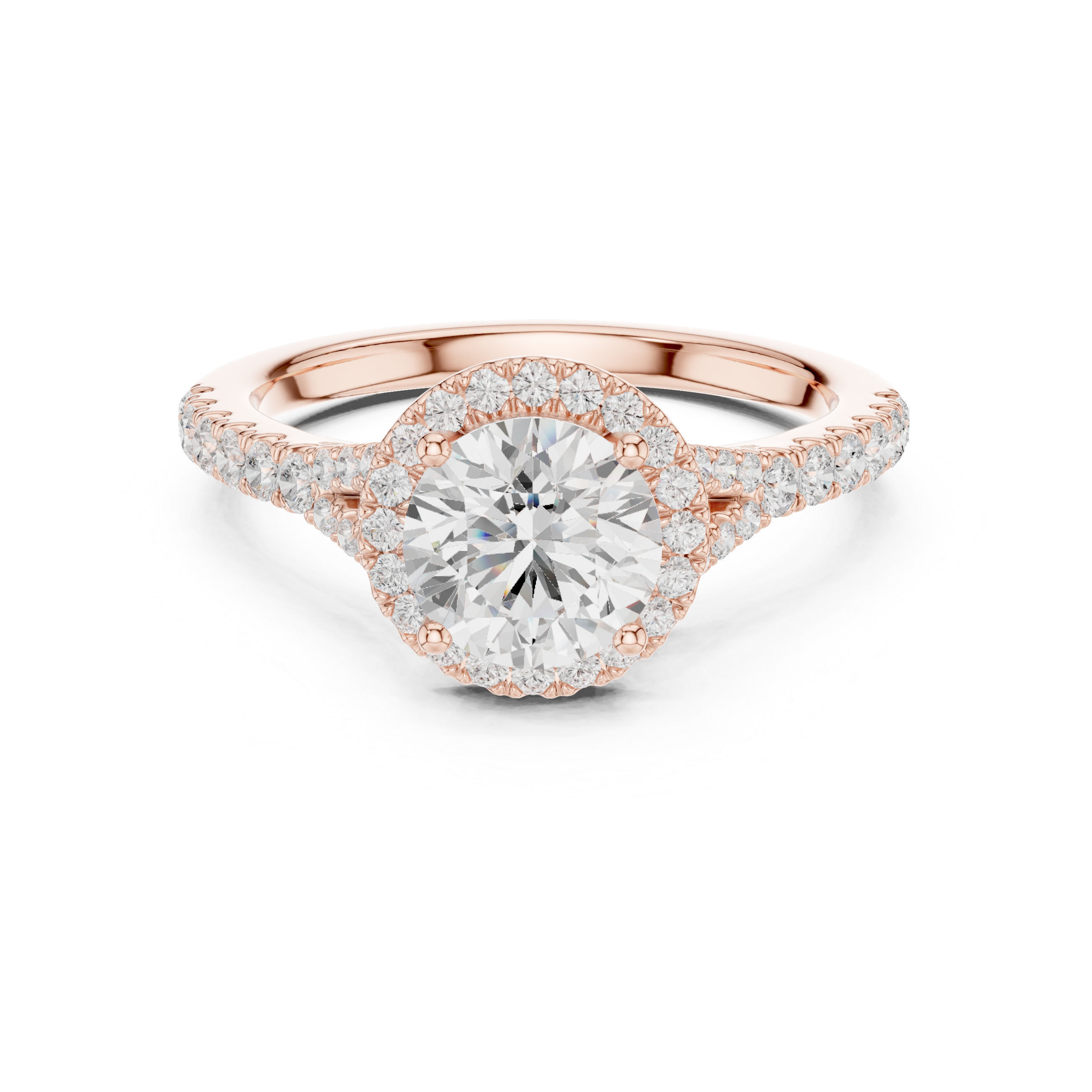 Round Cut Halo Diamond Ring – Pavé Band Timeless Brilliance