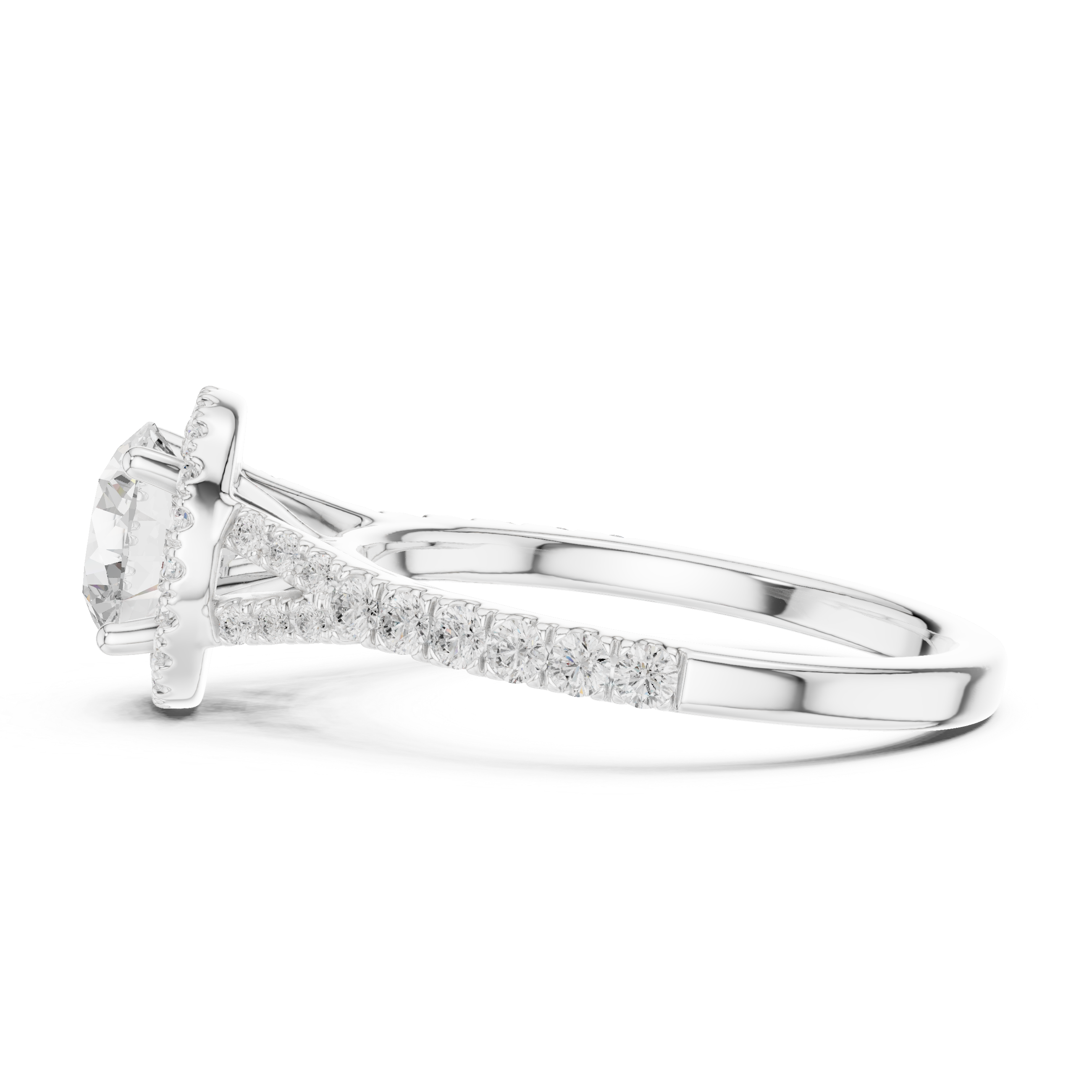 Round Cut Halo Diamond Ring – Pavé Band Timeless Brilliance