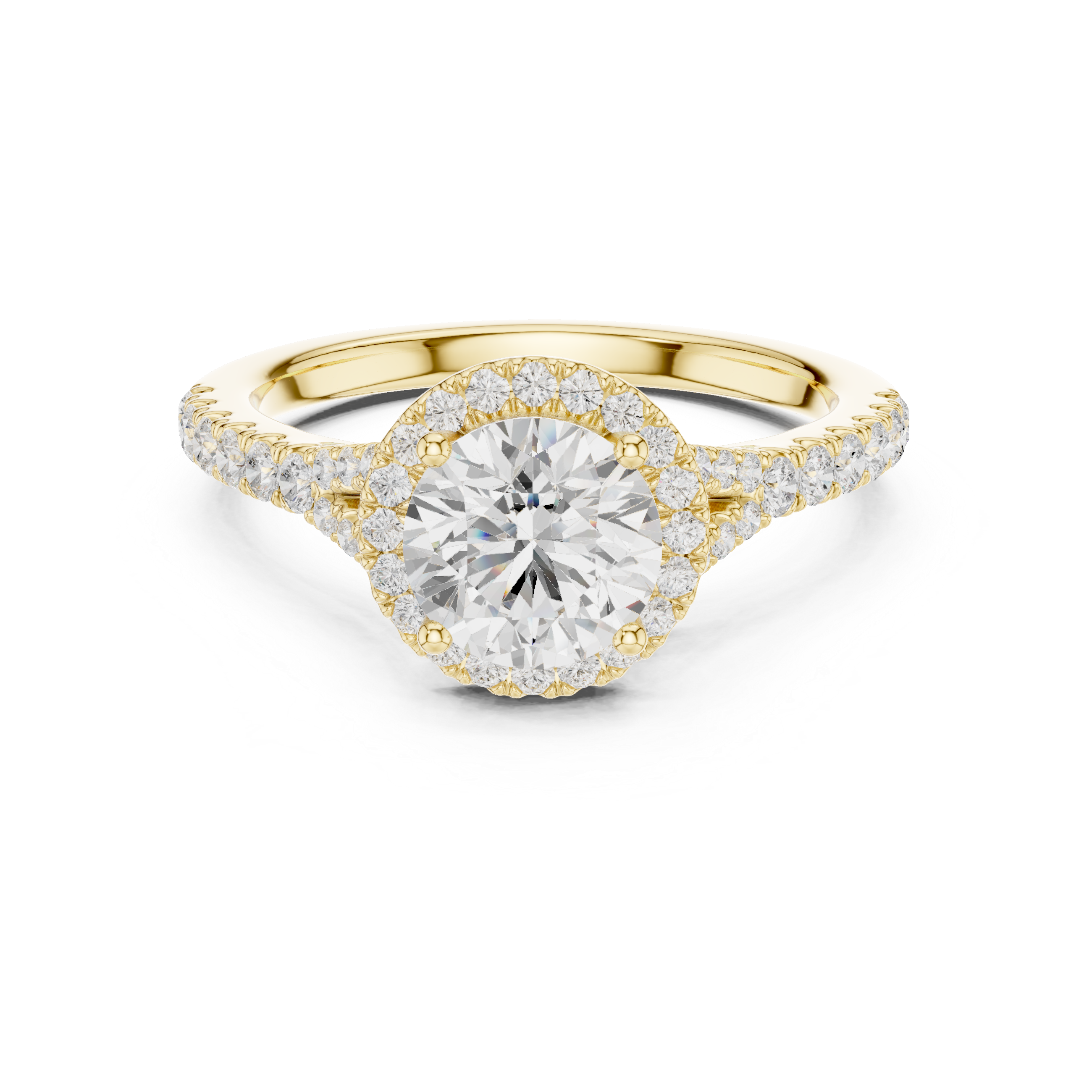 Round Cut Halo Diamond Ring – Pavé Band Timeless Brilliance