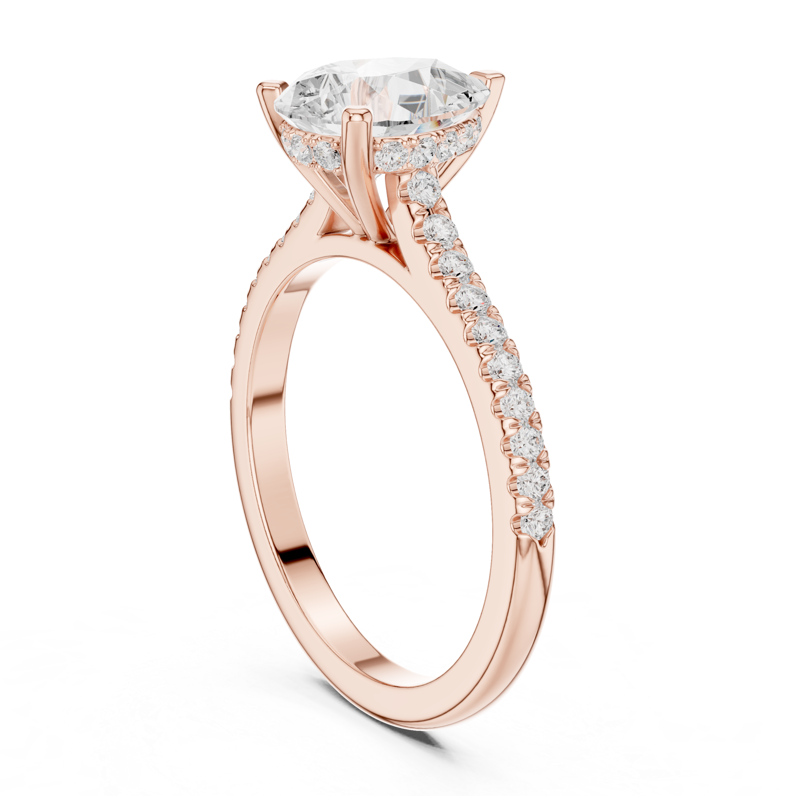 Pear Cut Solitaire Engagement Ring with Pavé Diamond Cathedral Band