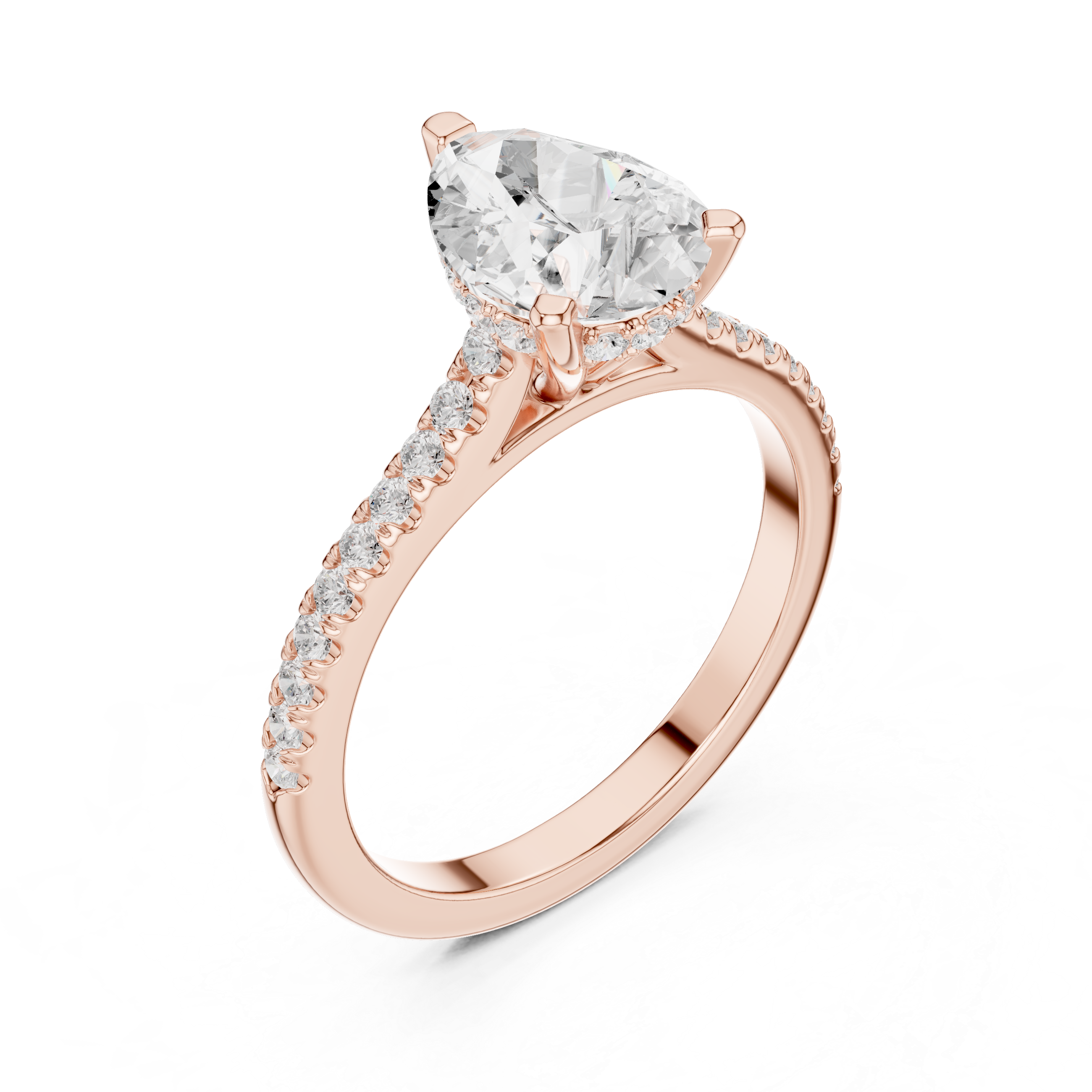 Pear Cut Solitaire Engagement Ring with Pavé Diamond Cathedral Band