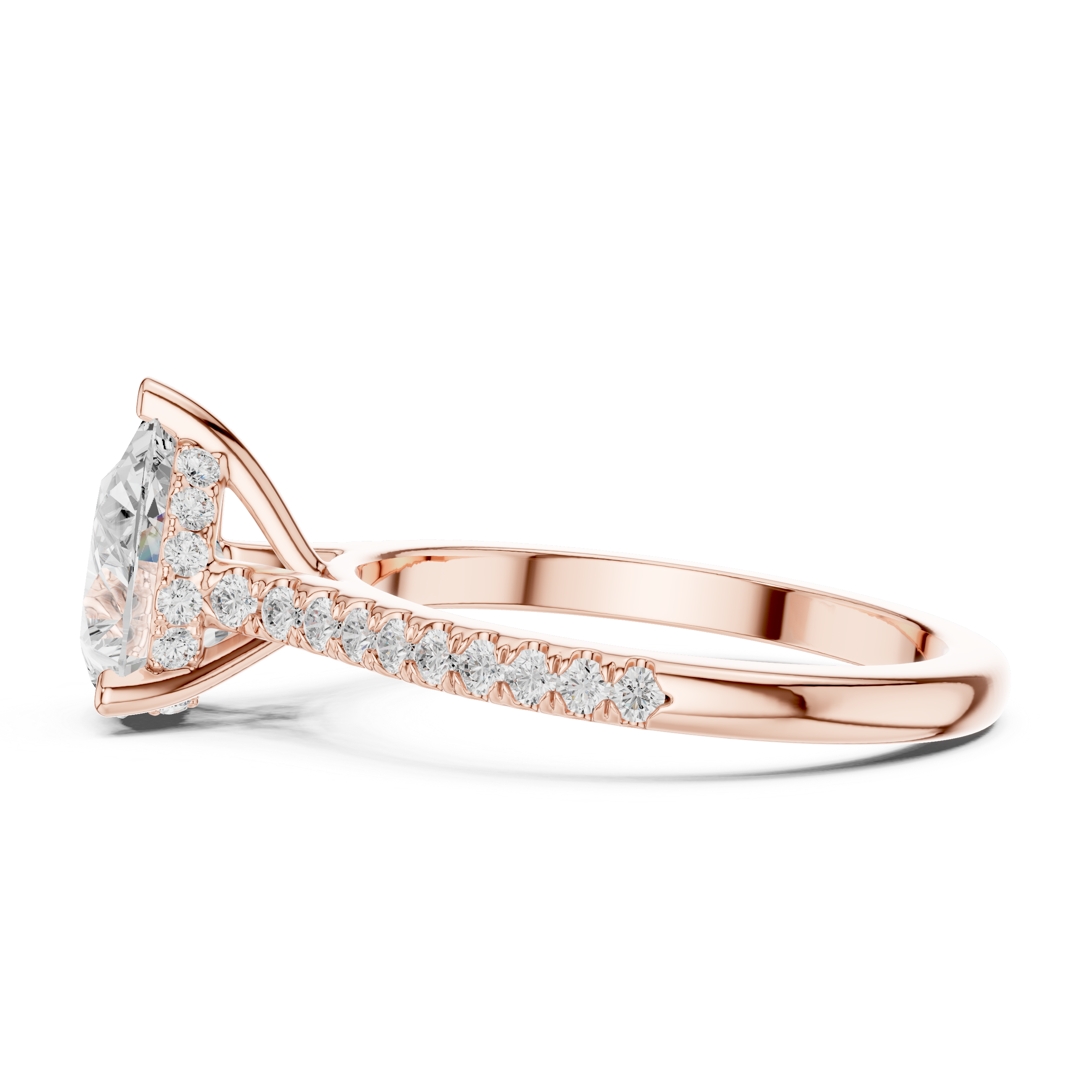 Pear Cut Solitaire Engagement Ring with Pavé Diamond Cathedral Band