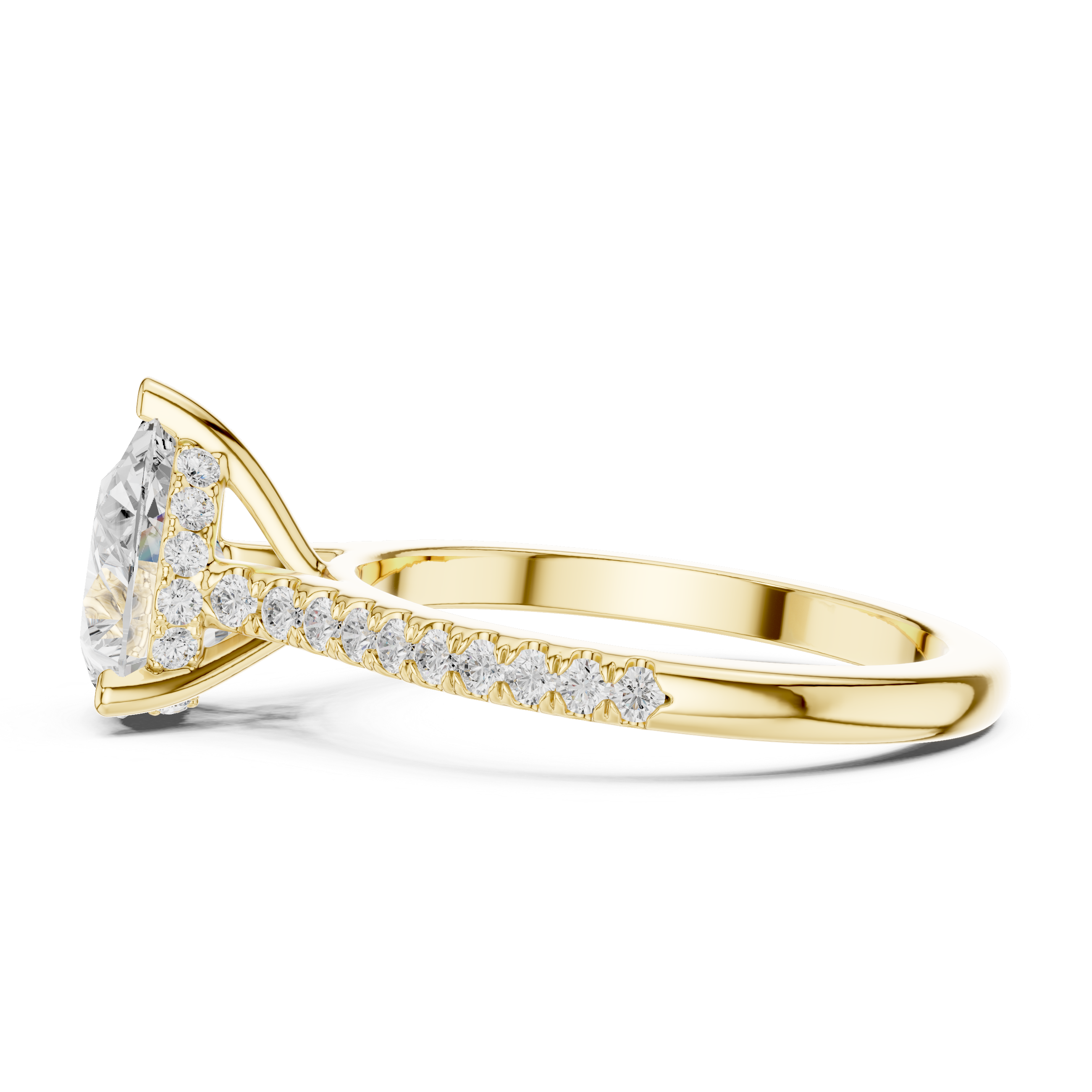 Pear Cut Solitaire Engagement Ring with Pavé Diamond Cathedral Band