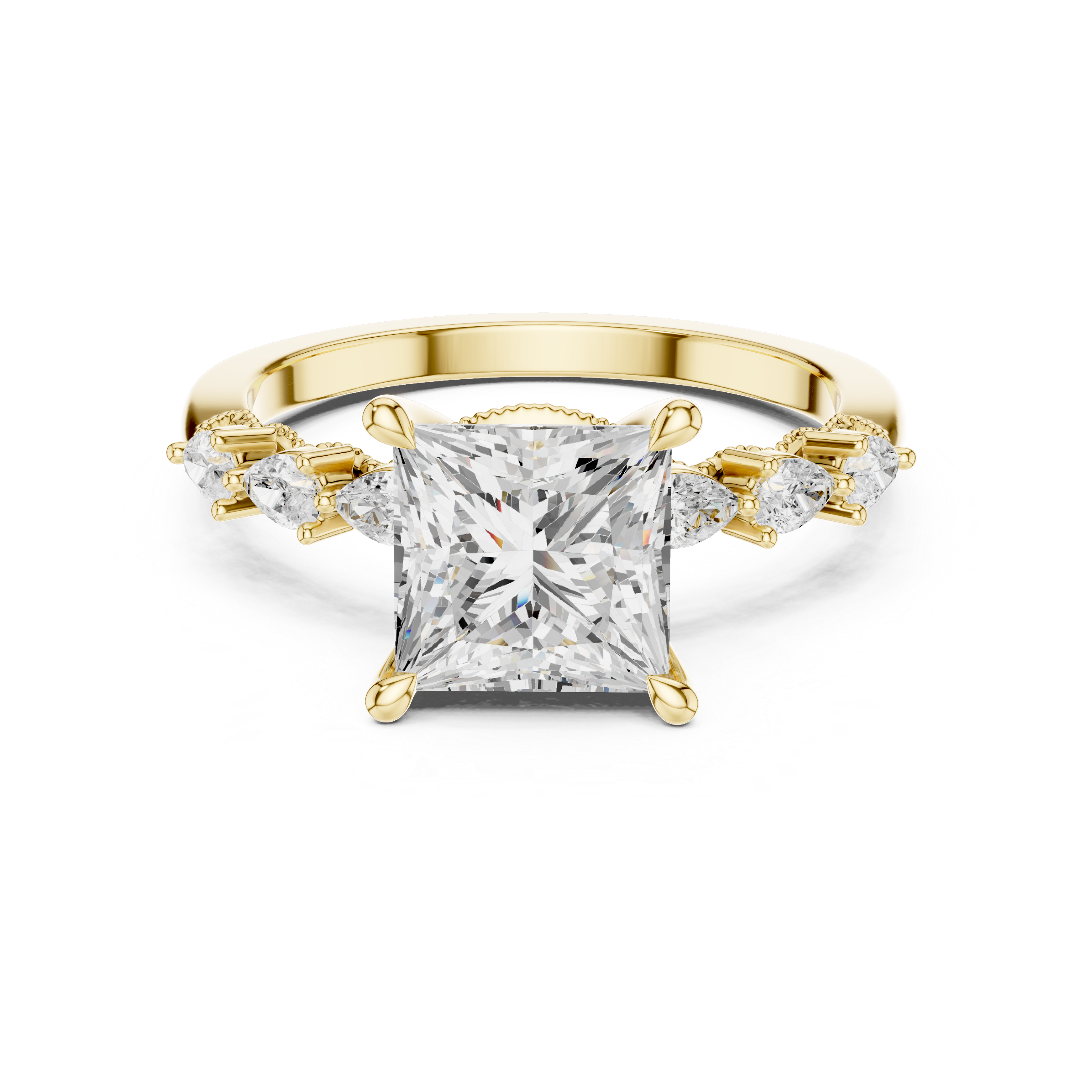 Princess Cut Engagement Ring with Pear Diamond Accents and Hidden Halo Gallery