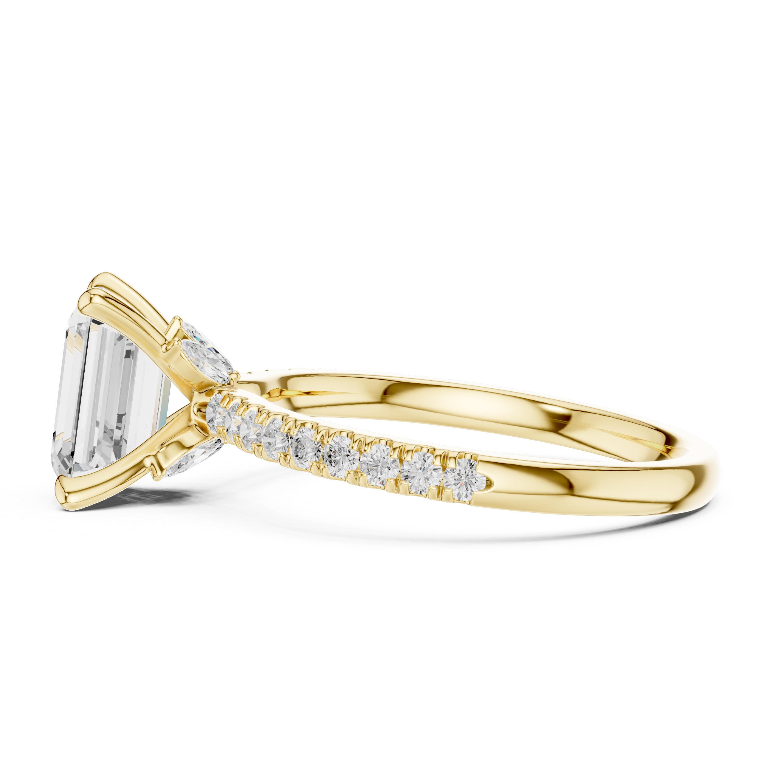 Emerald Cut Engagement Ring with Hidden Marquise Gallery and Pavé Diamond Band