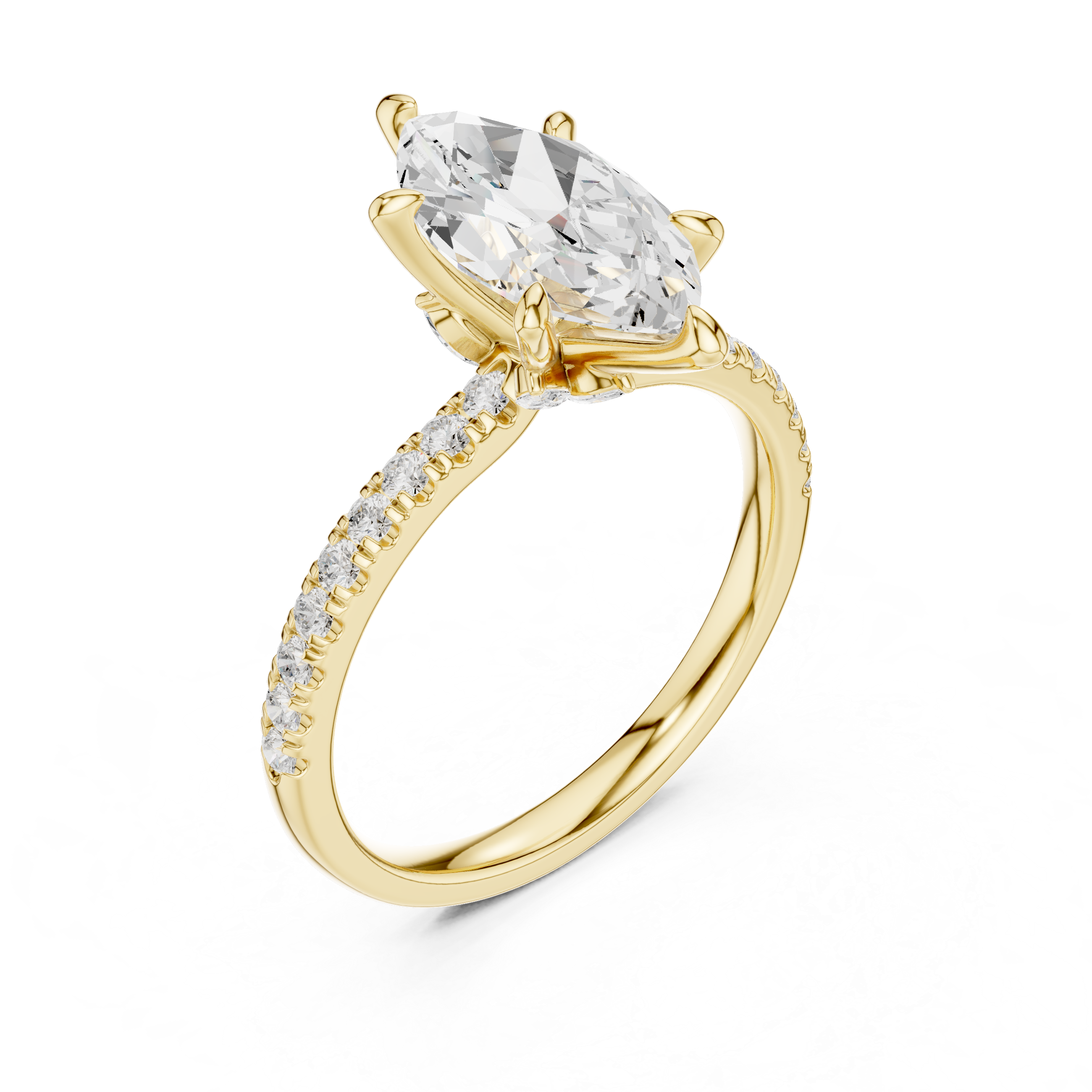 Marquise Cut Engagement Ring with Hidden Marquise Gallery and Pavé Diamond Band