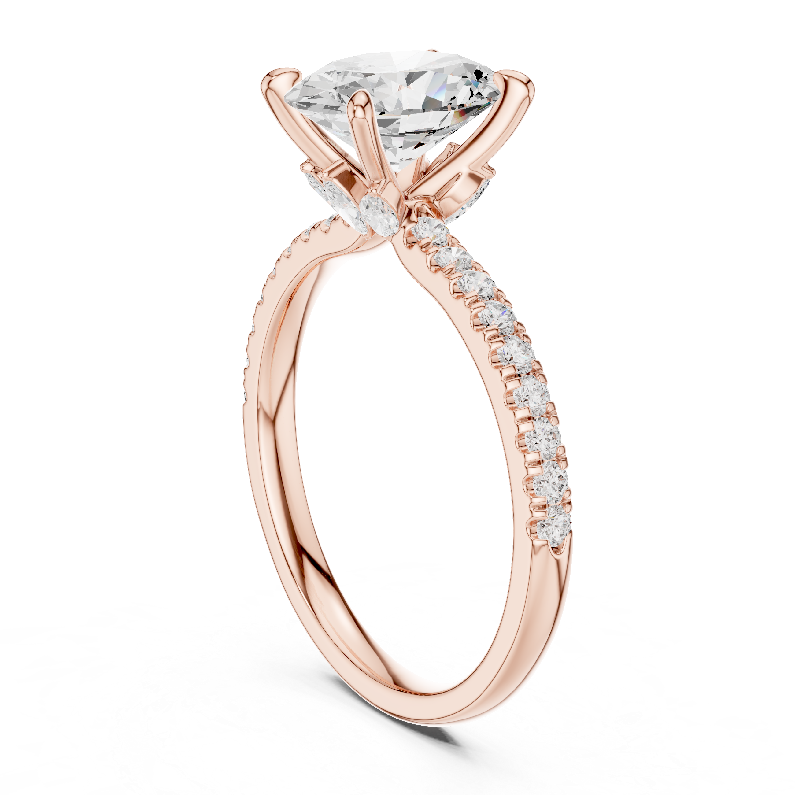 Oval Cut Engagement Ring with Marquise Hidden Gallery and Pavé Diamond Band