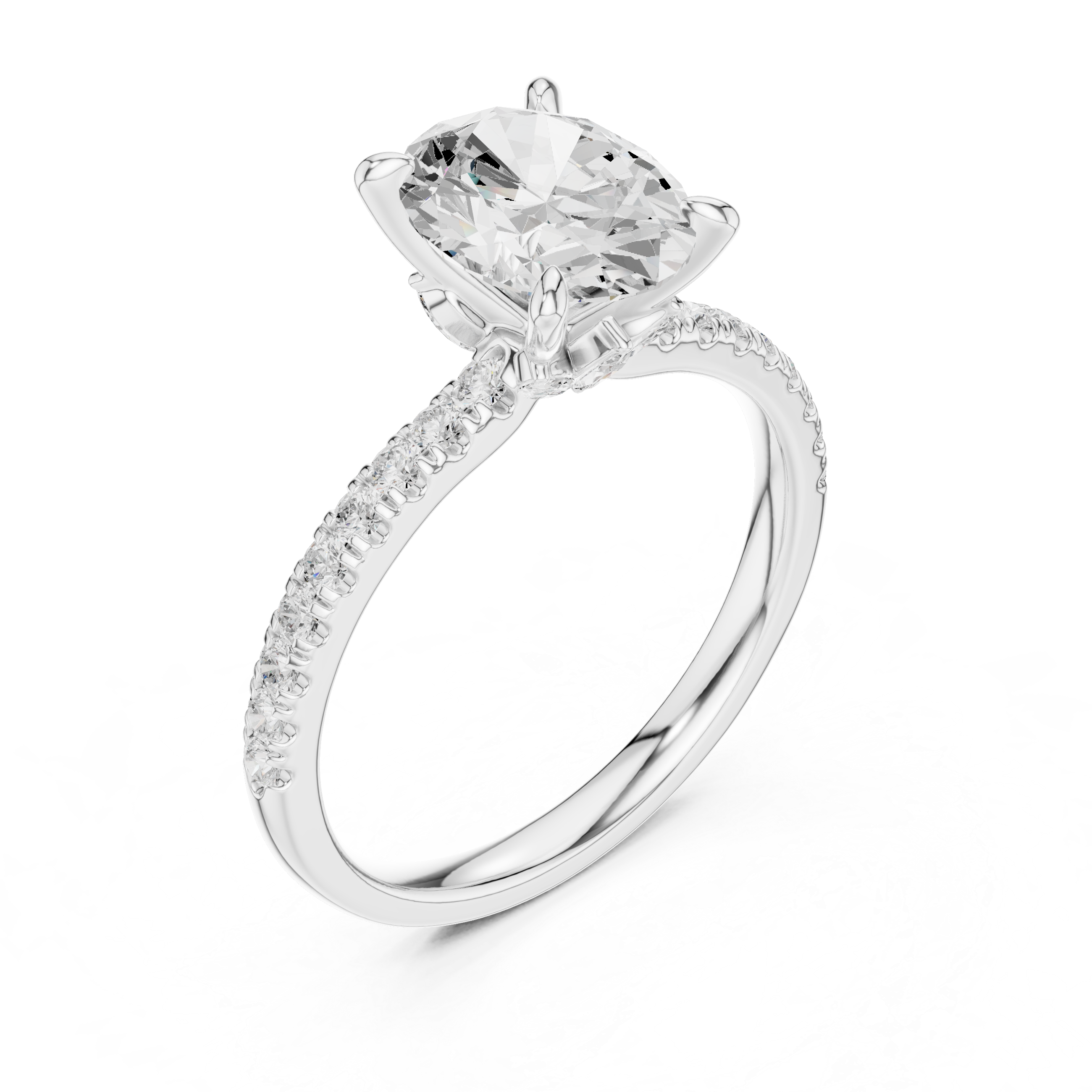 Oval Cut Engagement Ring with Marquise Hidden Gallery and Pavé Diamond Band