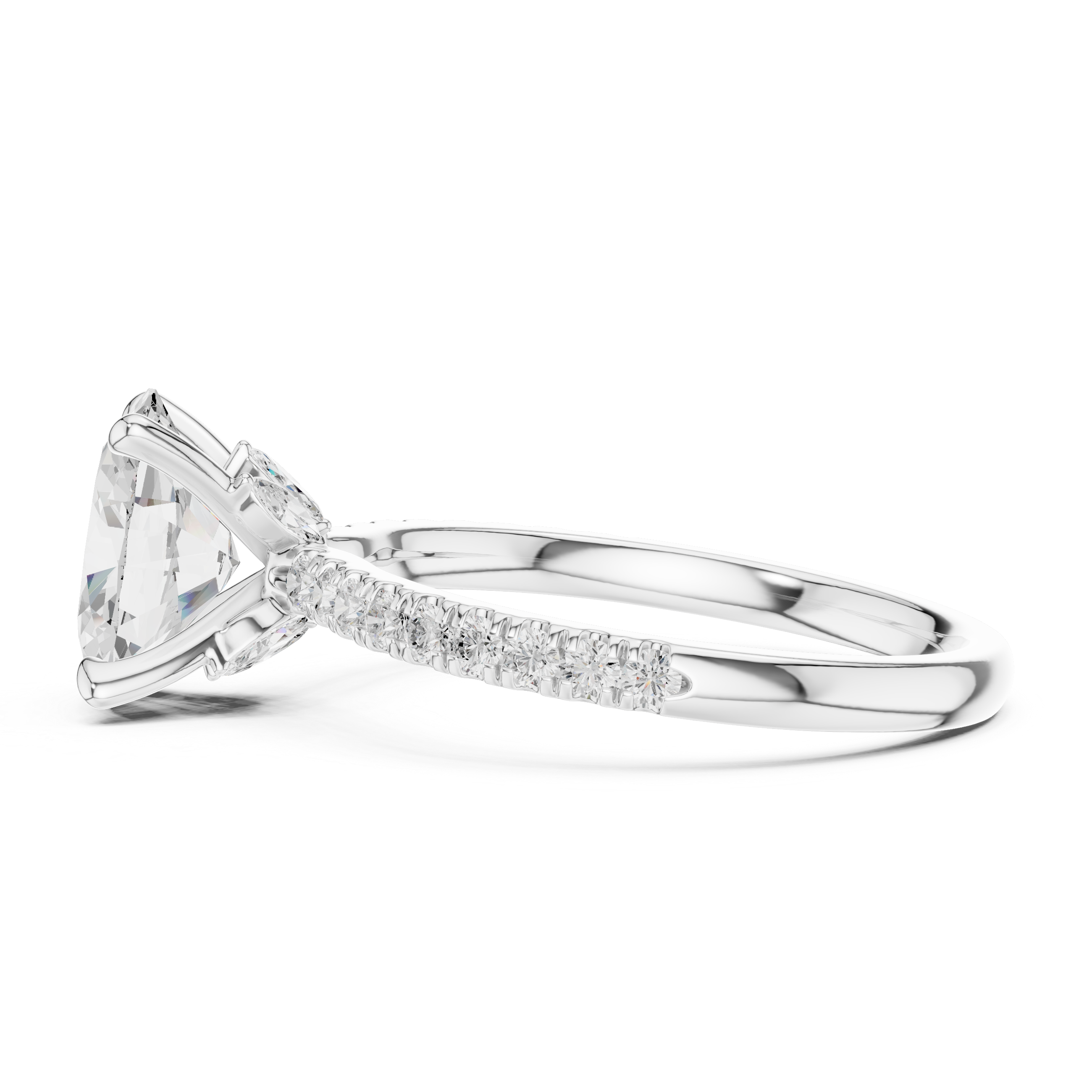 Oval Cut Engagement Ring with Marquise Hidden Gallery and Pavé Diamond Band