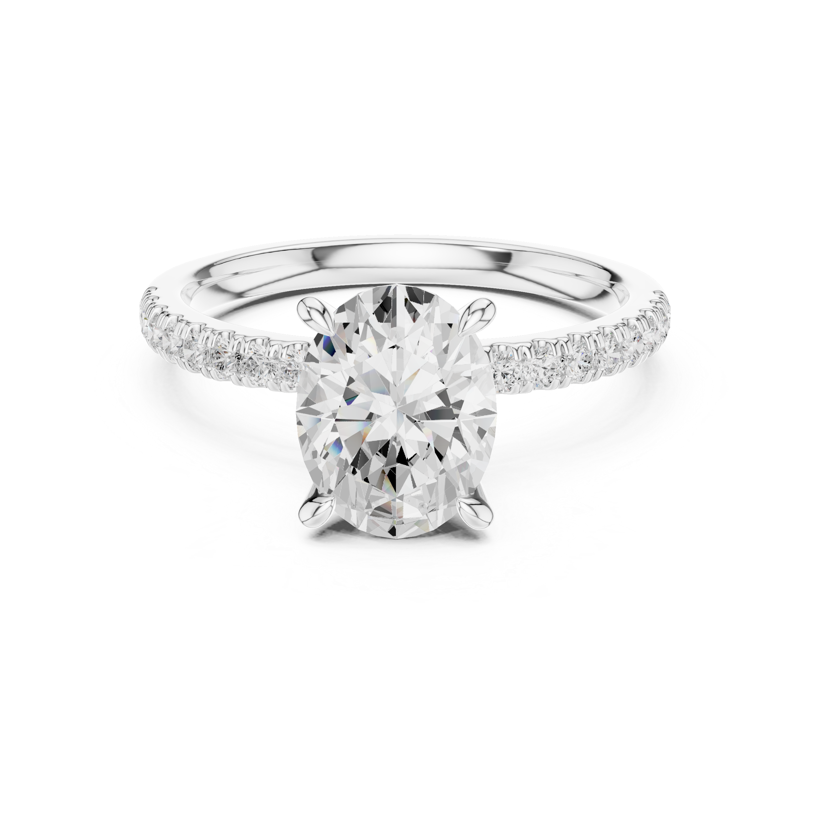 Oval Cut Engagement Ring with Marquise Hidden Gallery and Pavé Diamond Band