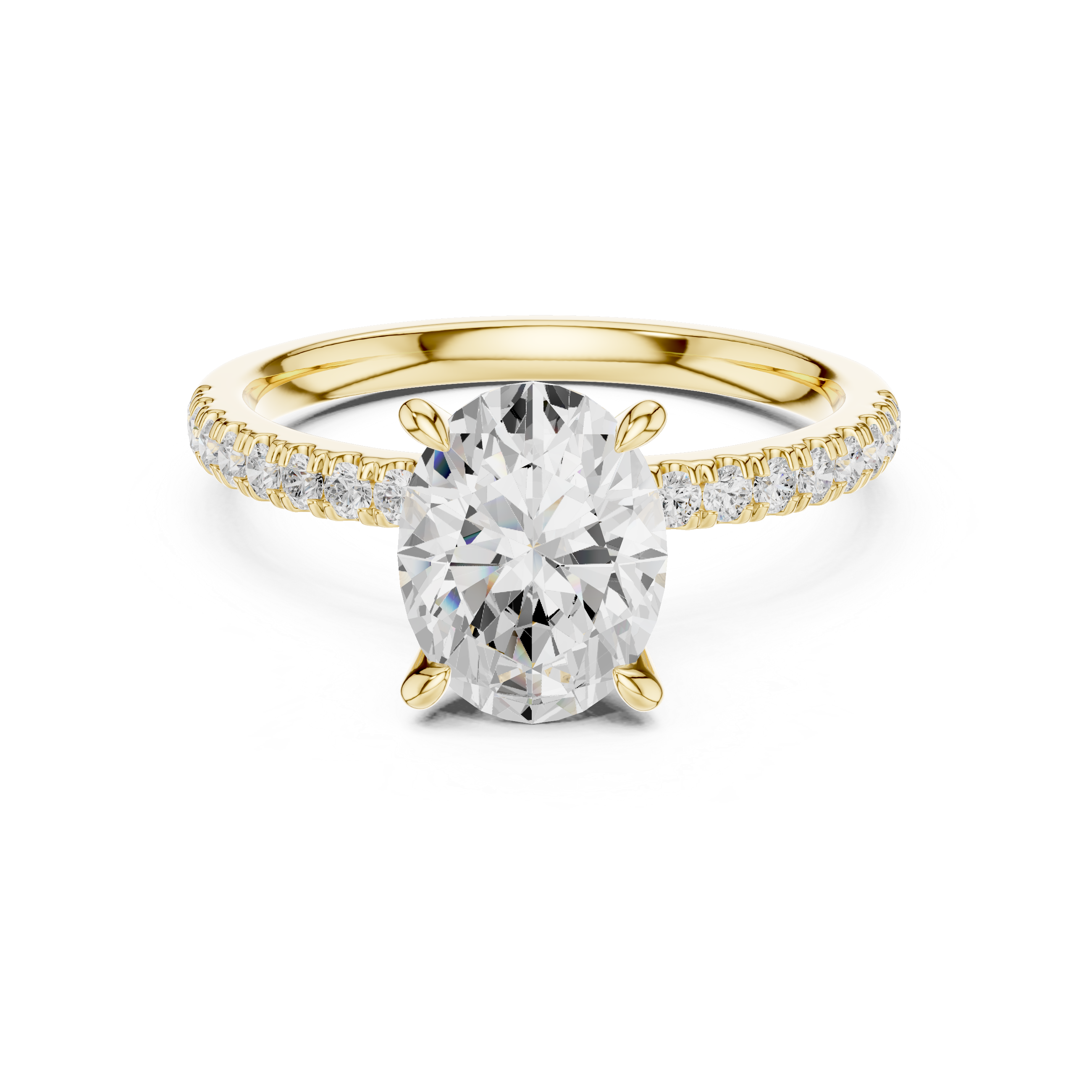 Oval Cut Engagement Ring with Marquise Hidden Gallery and Pavé Diamond Band
