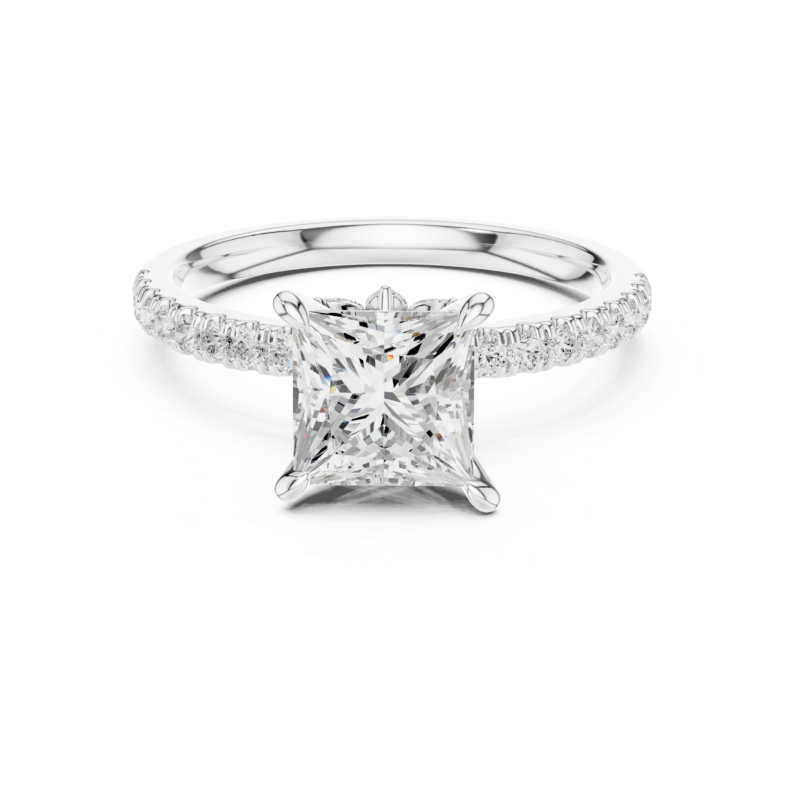Princess Cut Engagement Ring with Marquise Hidden Gallery and Pavé Diamond Band