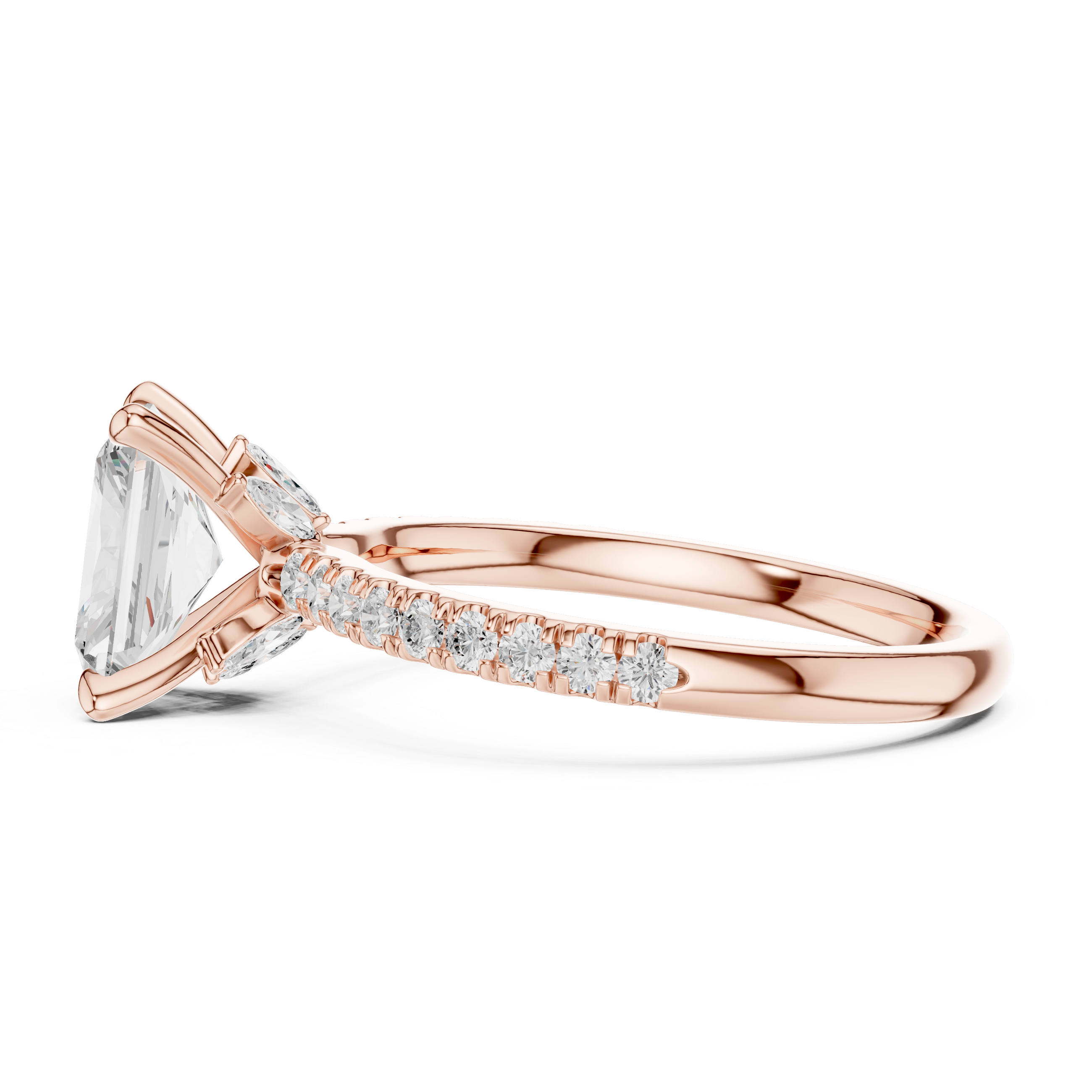 Radiant Cut Engagement Ring with Marquise Hidden Gallery and Pavé Diamond Band