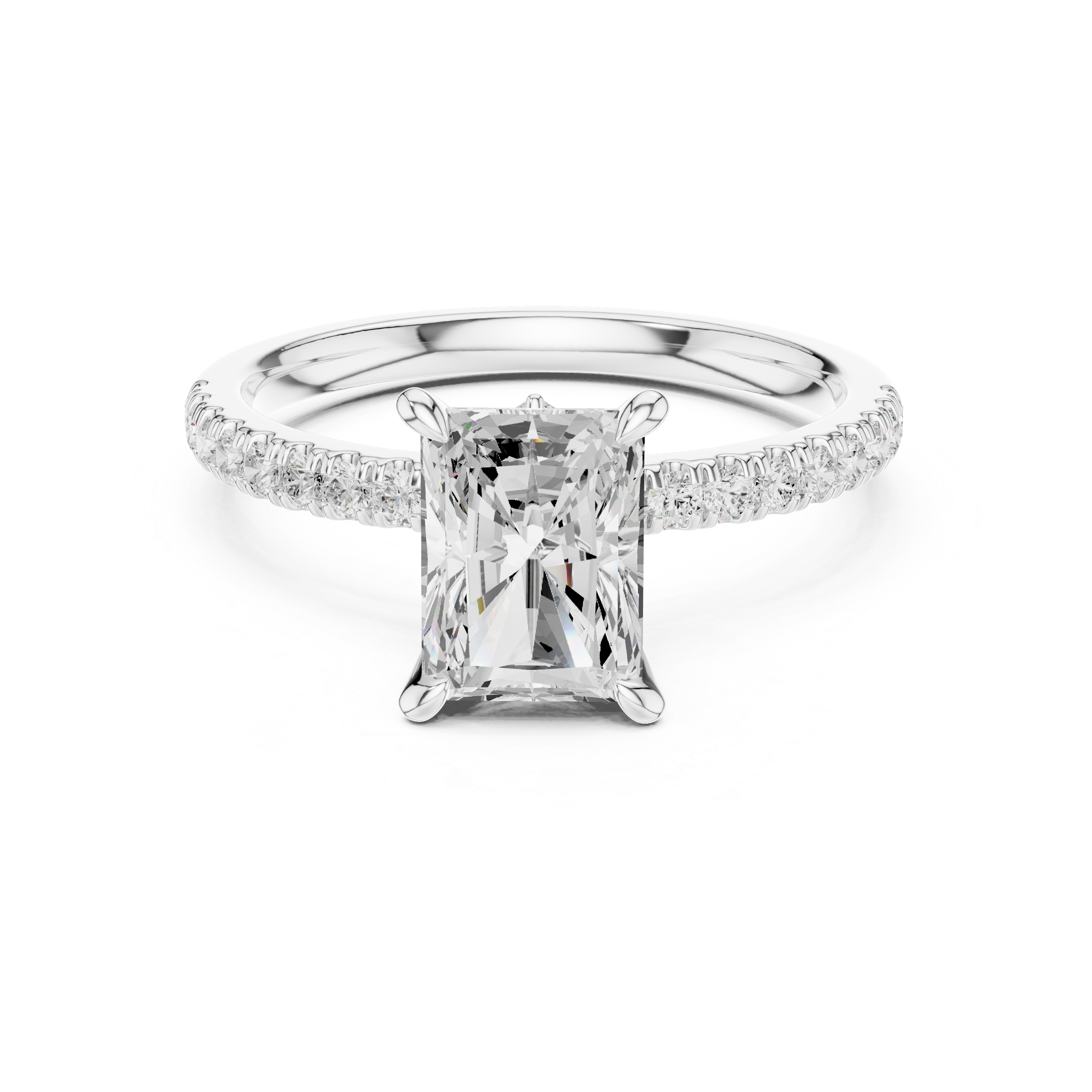 Radiant Cut Engagement Ring with Marquise Hidden Gallery and Pavé Diamond Band