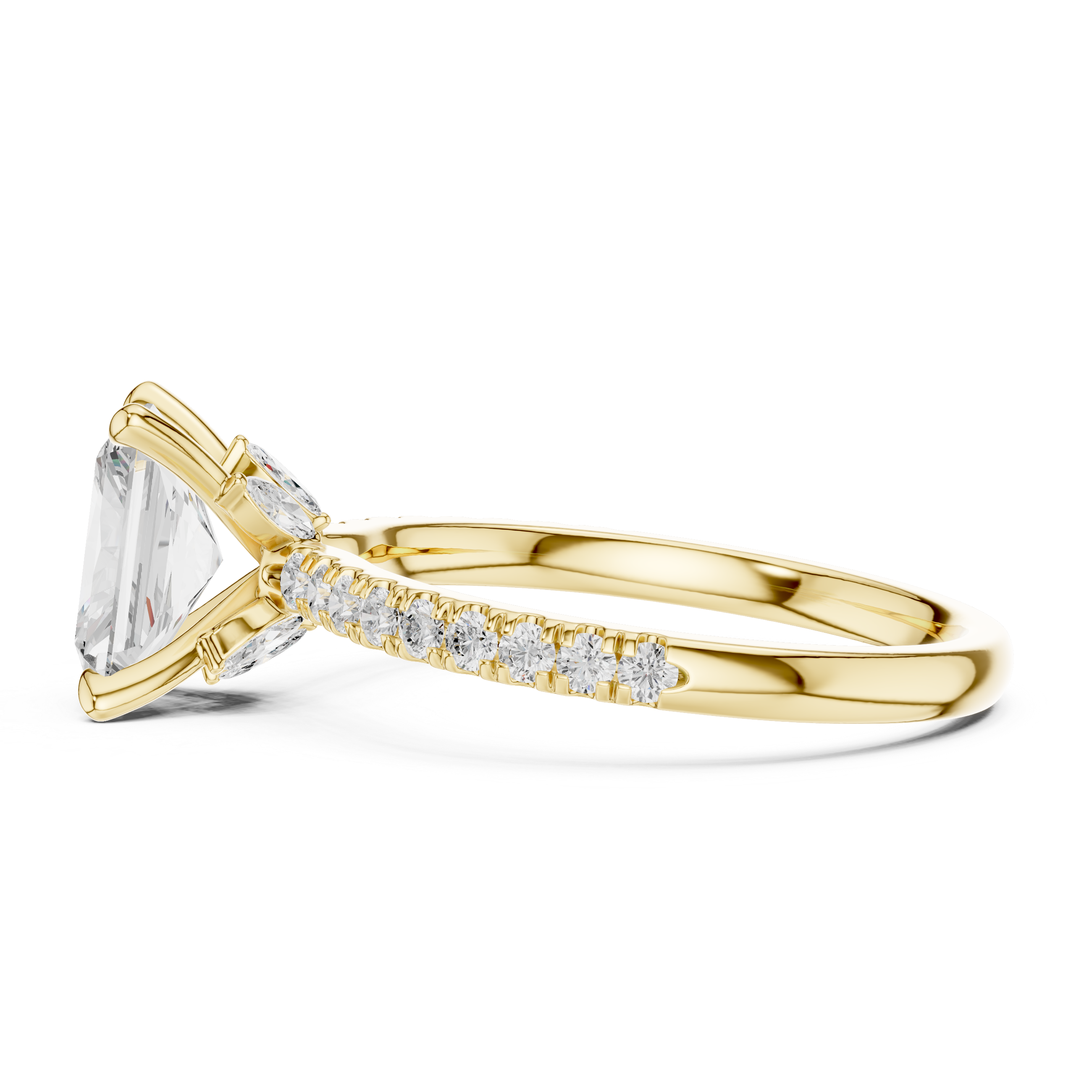 Radiant Cut Engagement Ring with Marquise Hidden Gallery and Pavé Diamond Band