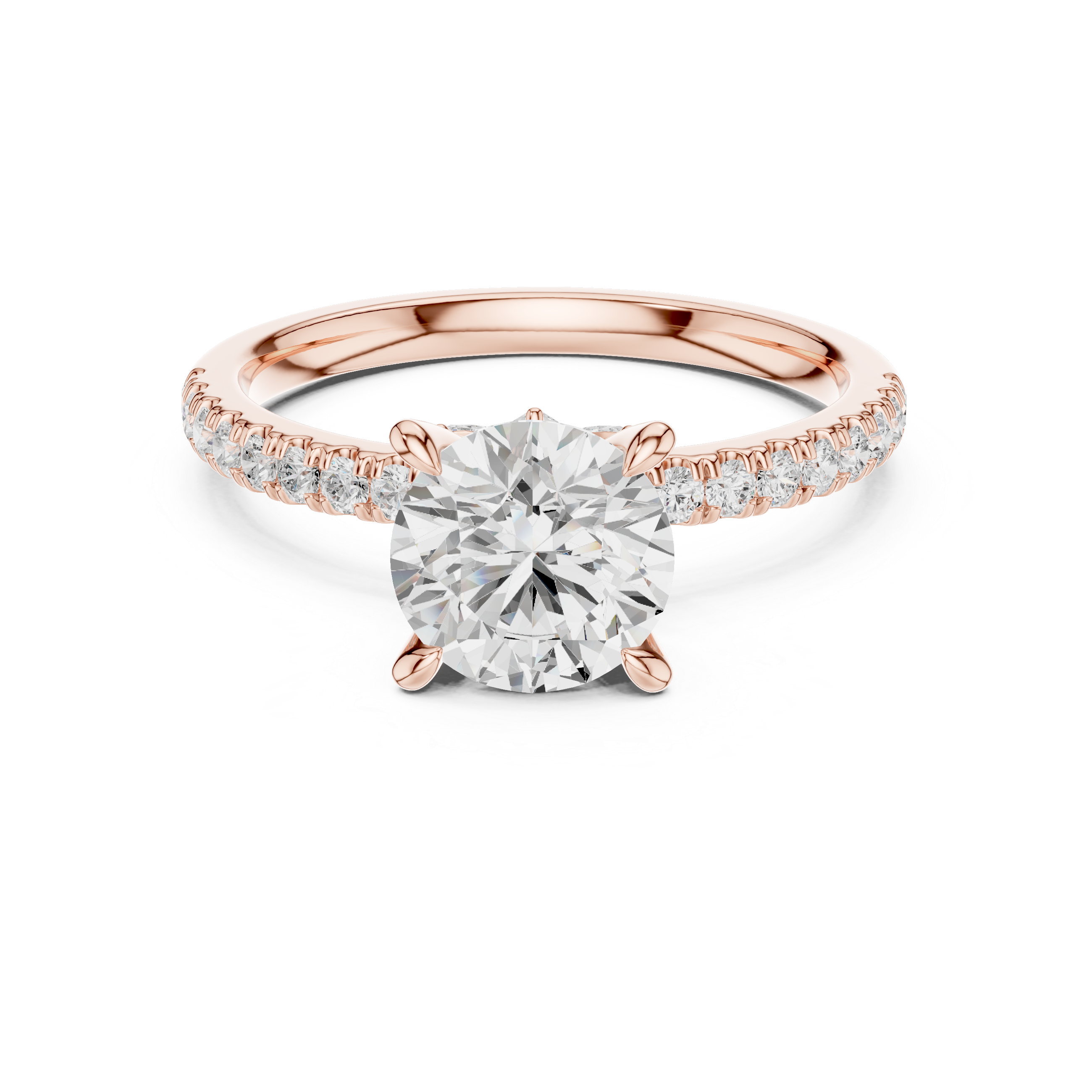 Round Cut Engagement Ring with Marquise Diamond Hidden Gallery and Pavé Band