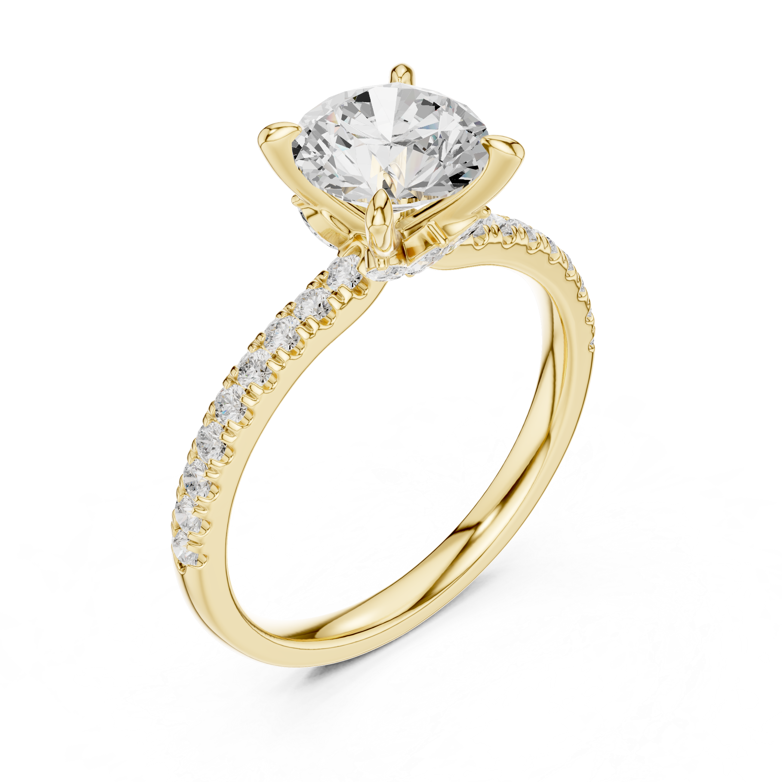 Round Cut Engagement Ring with Marquise Diamond Hidden Gallery and Pavé Band