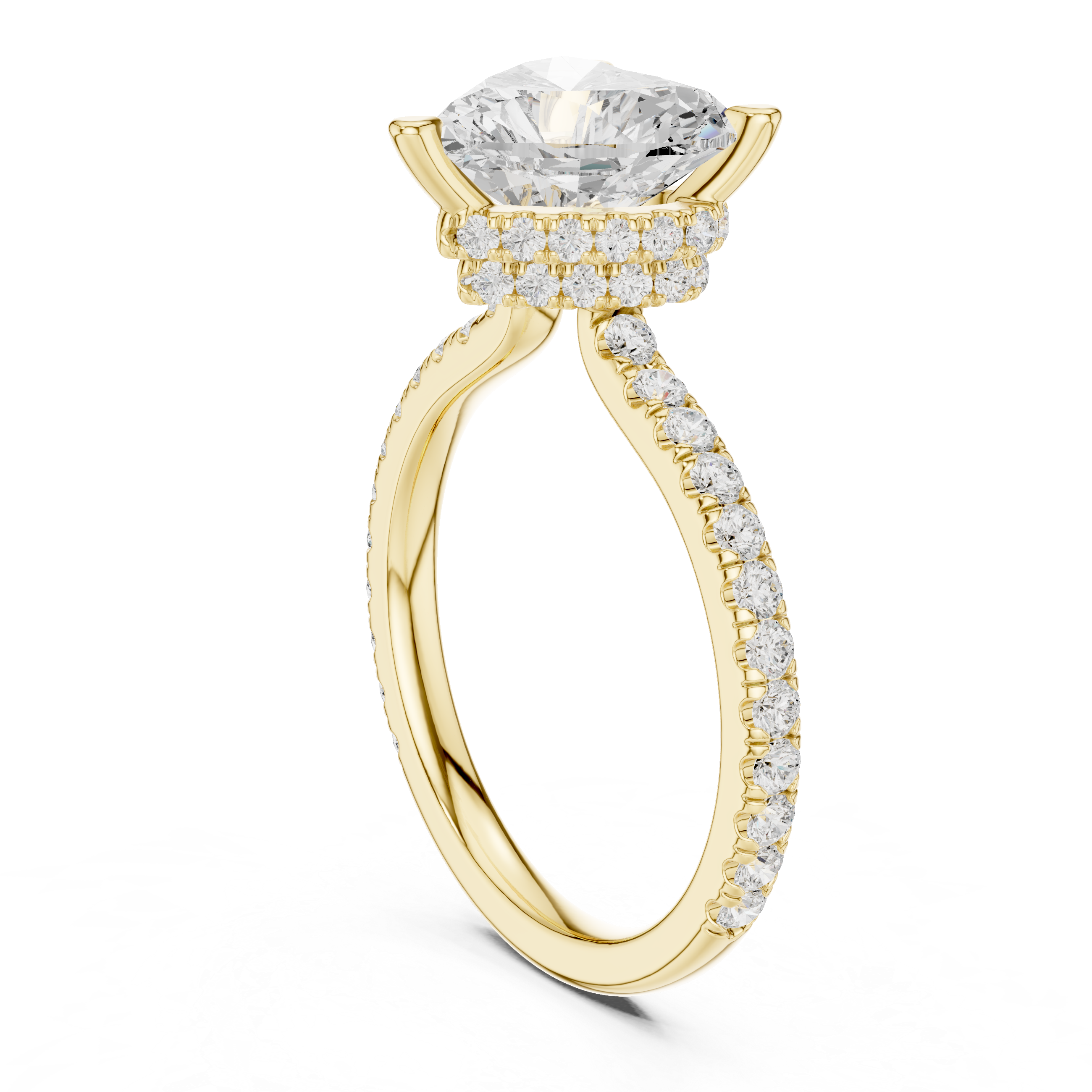 Heart Cut Hidden Halo Engagement Ring with Pavé Diamond Band