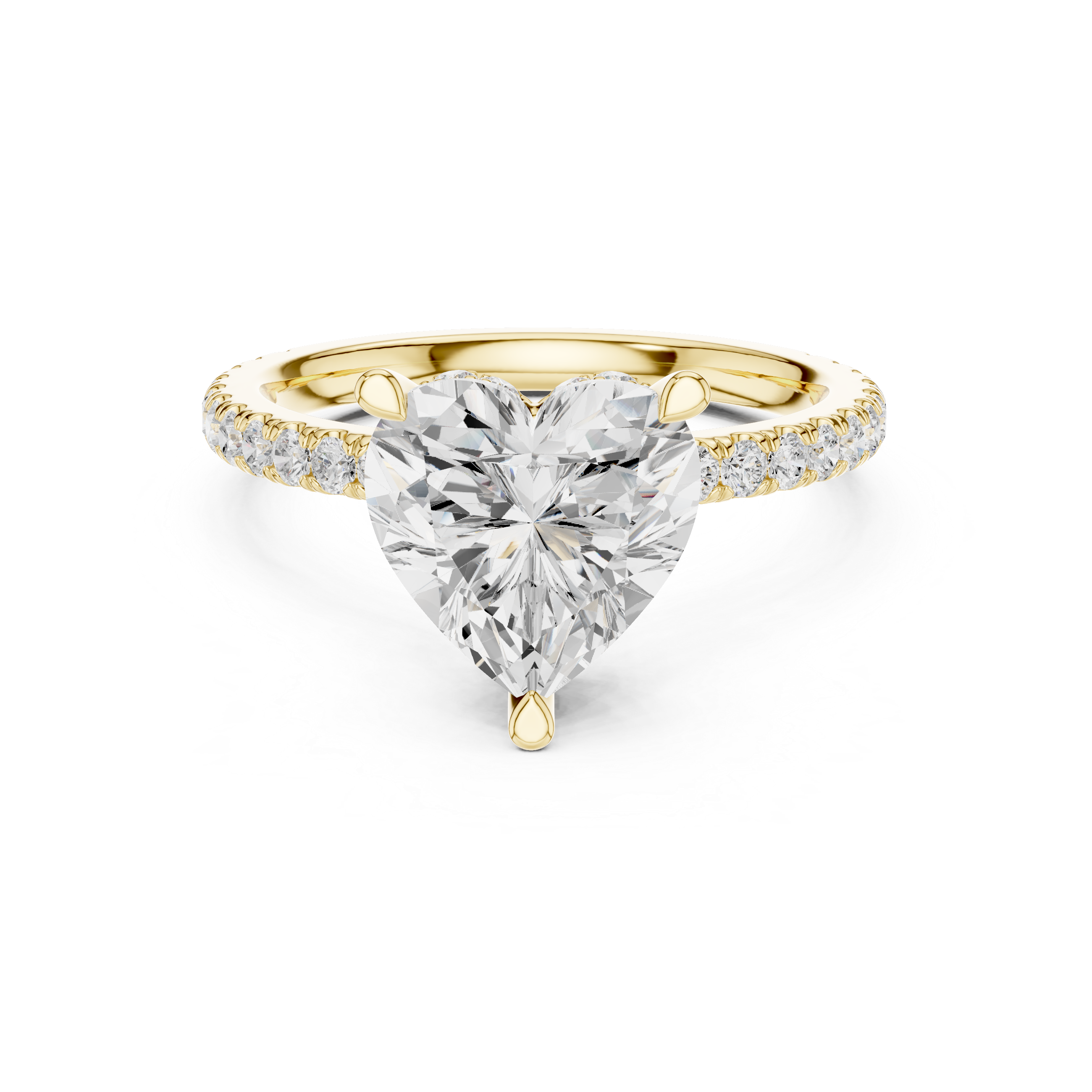 Heart Cut Hidden Halo Engagement Ring with Pavé Diamond Band