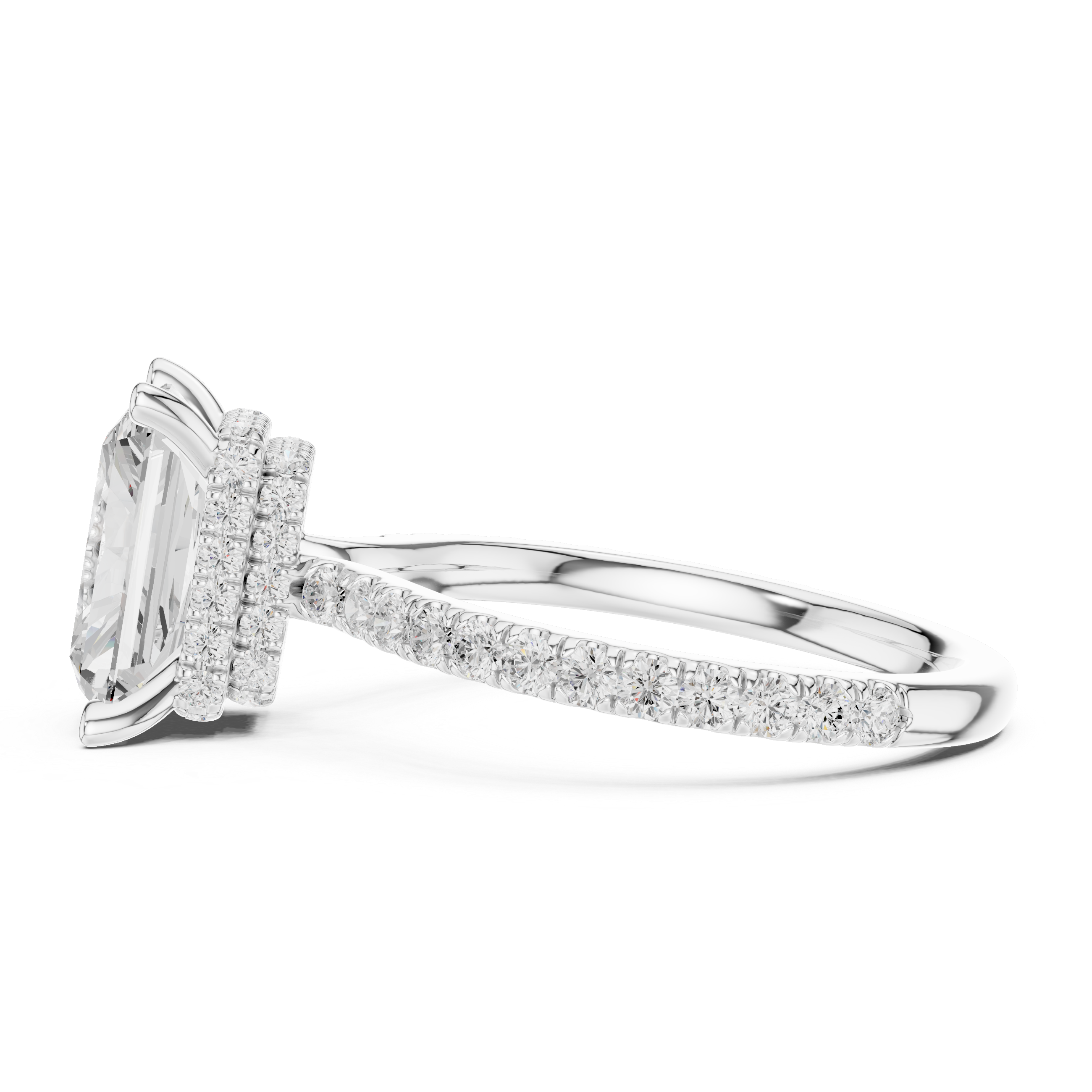 Radiant Cut Hidden Halo Engagement Ring with Pavé Diamond Band