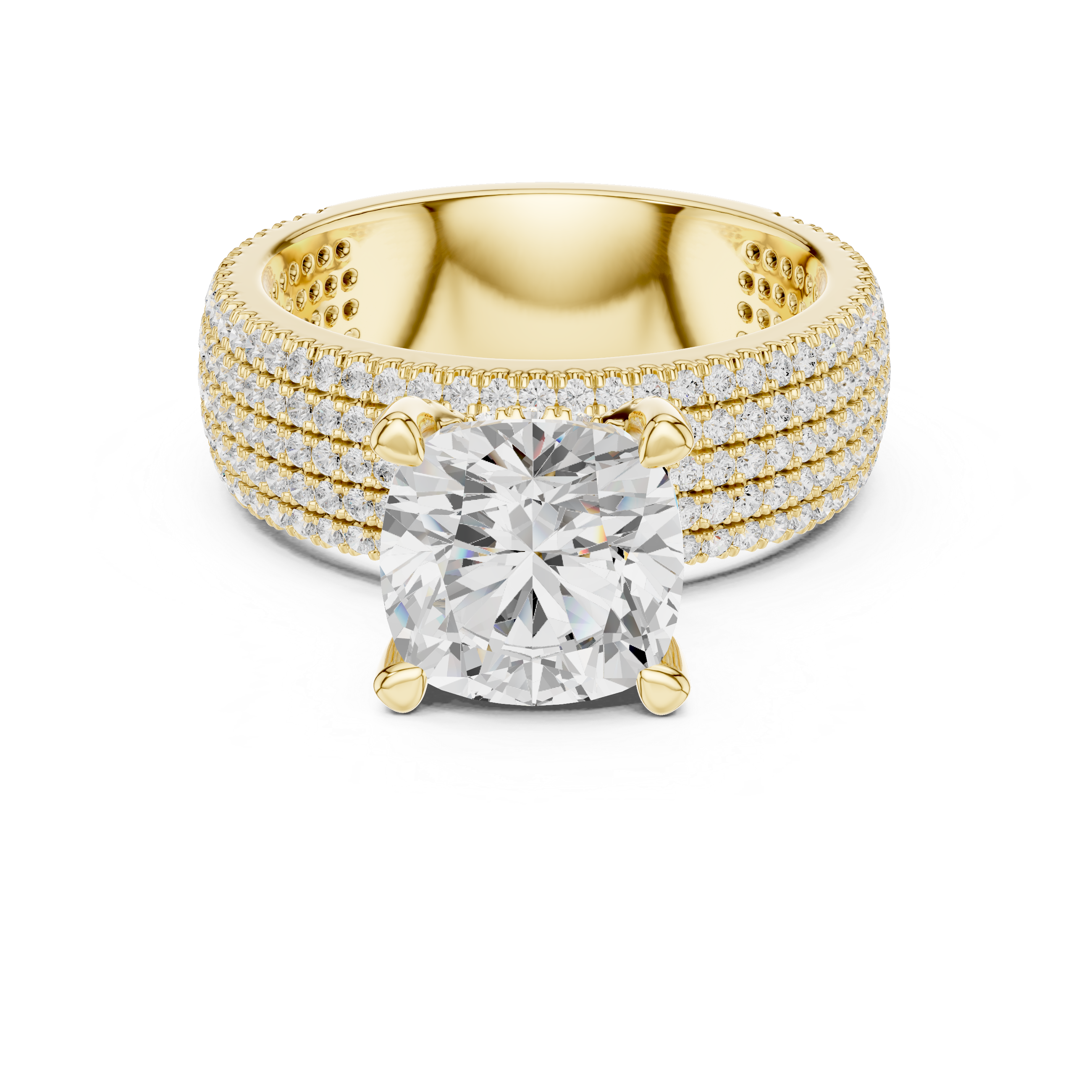 Luxury Cushion Cut Engagement Ring with Five-Row Pavé Diamond Band