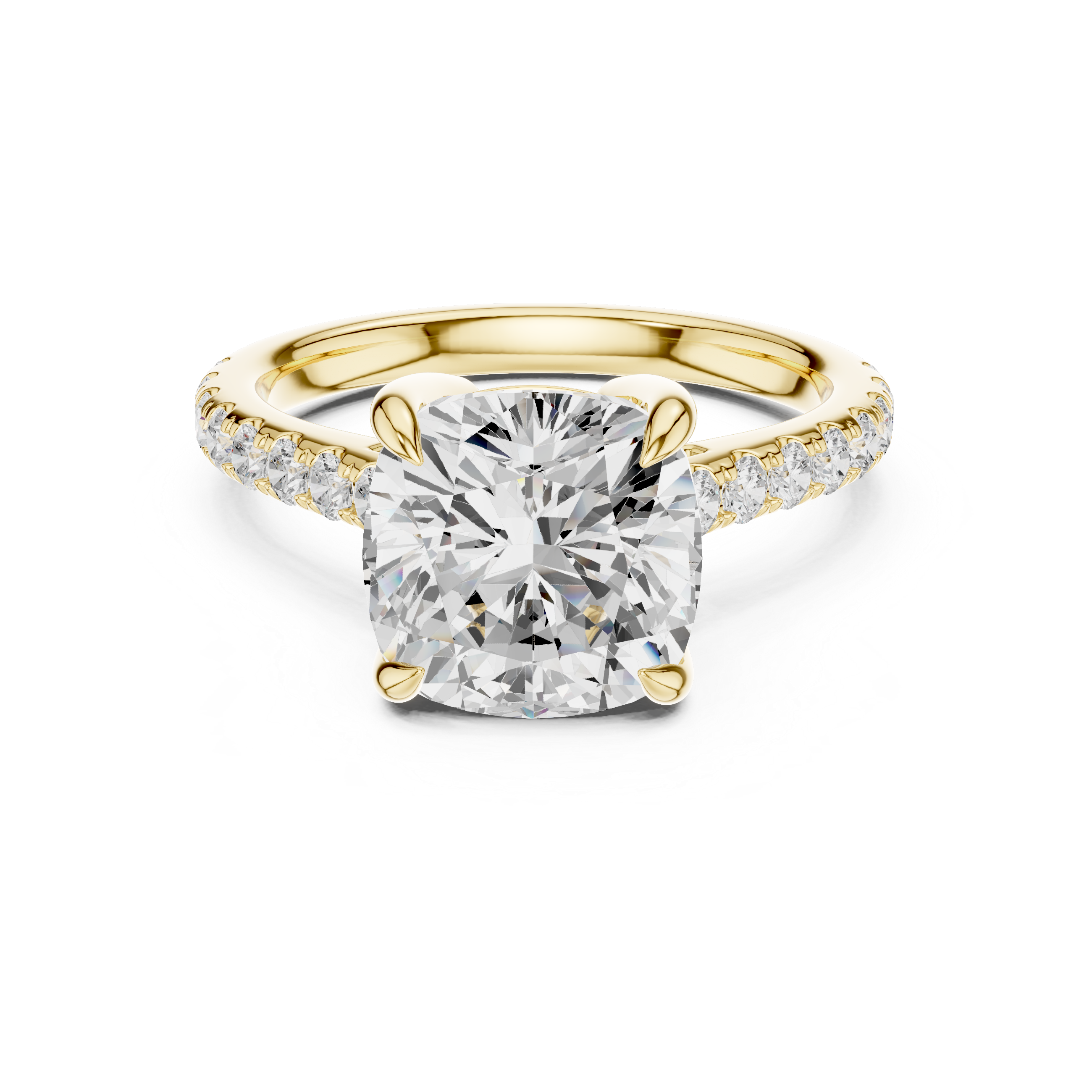 Cushion Cut Hidden Halo Engagement Ring with Pavé Diamond Band