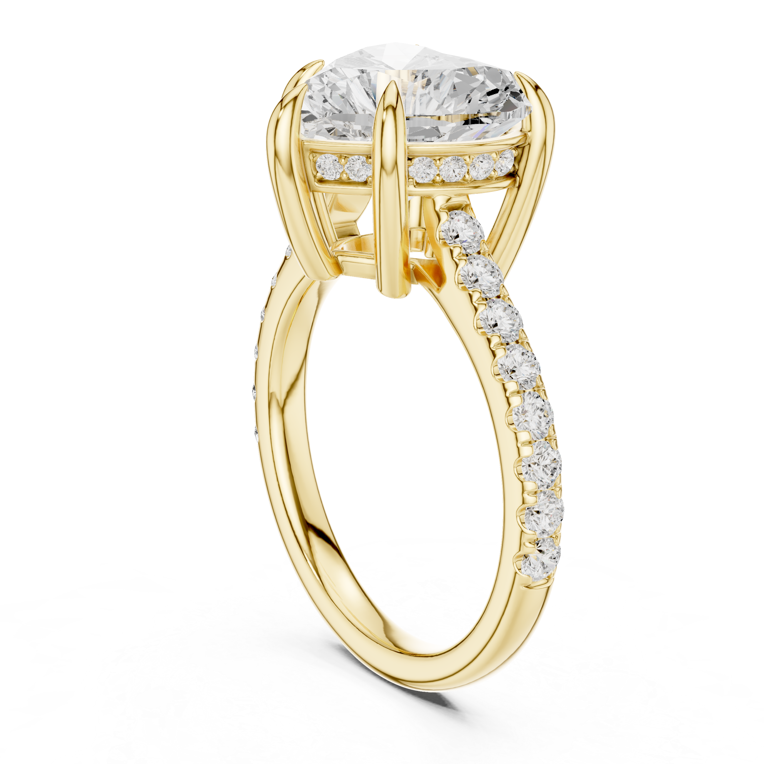 Heart Cut Hidden Halo Engagement Ring with Pavé Diamond Band