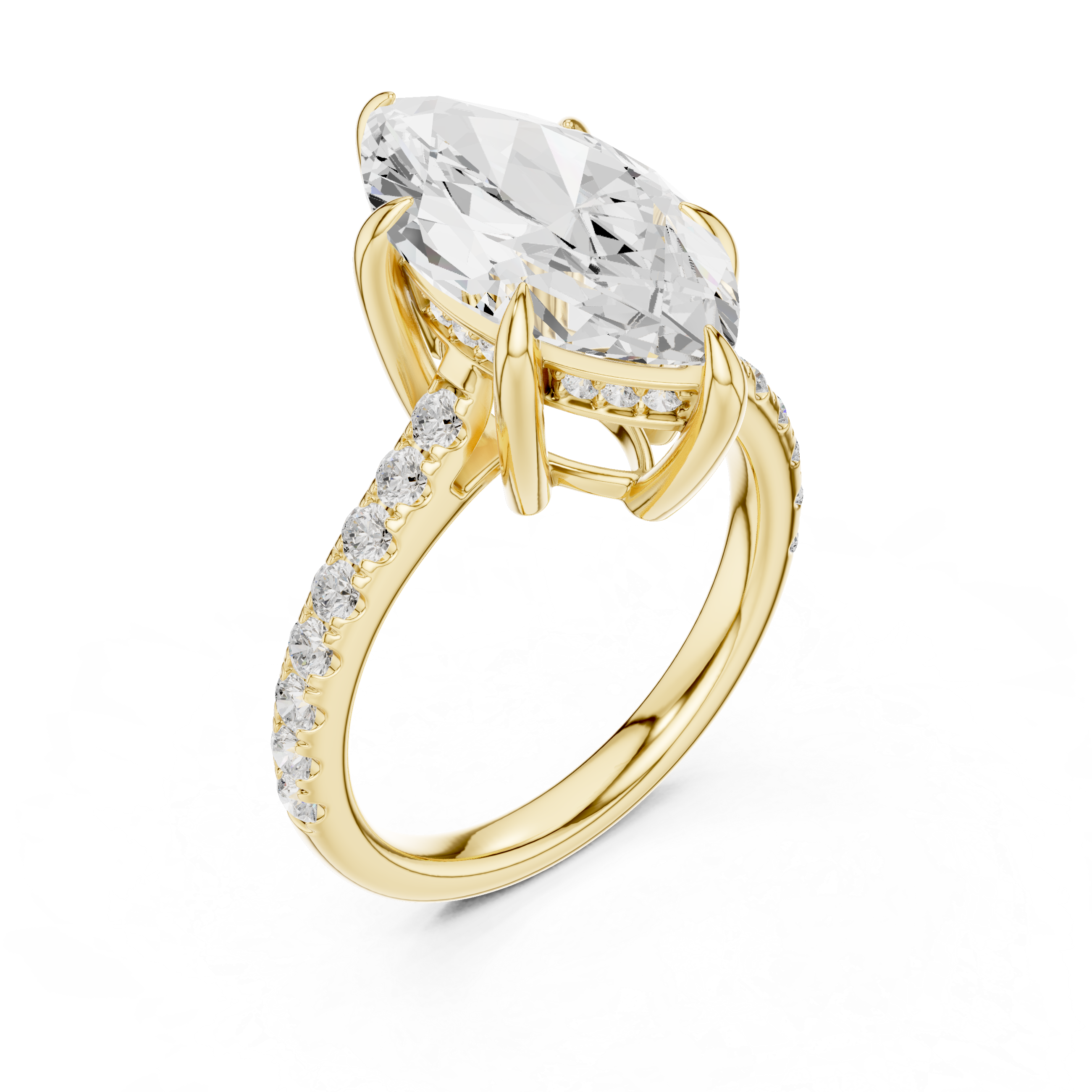 Marquise Cut Hidden Halo Engagement Ring with Pavé Diamond Band