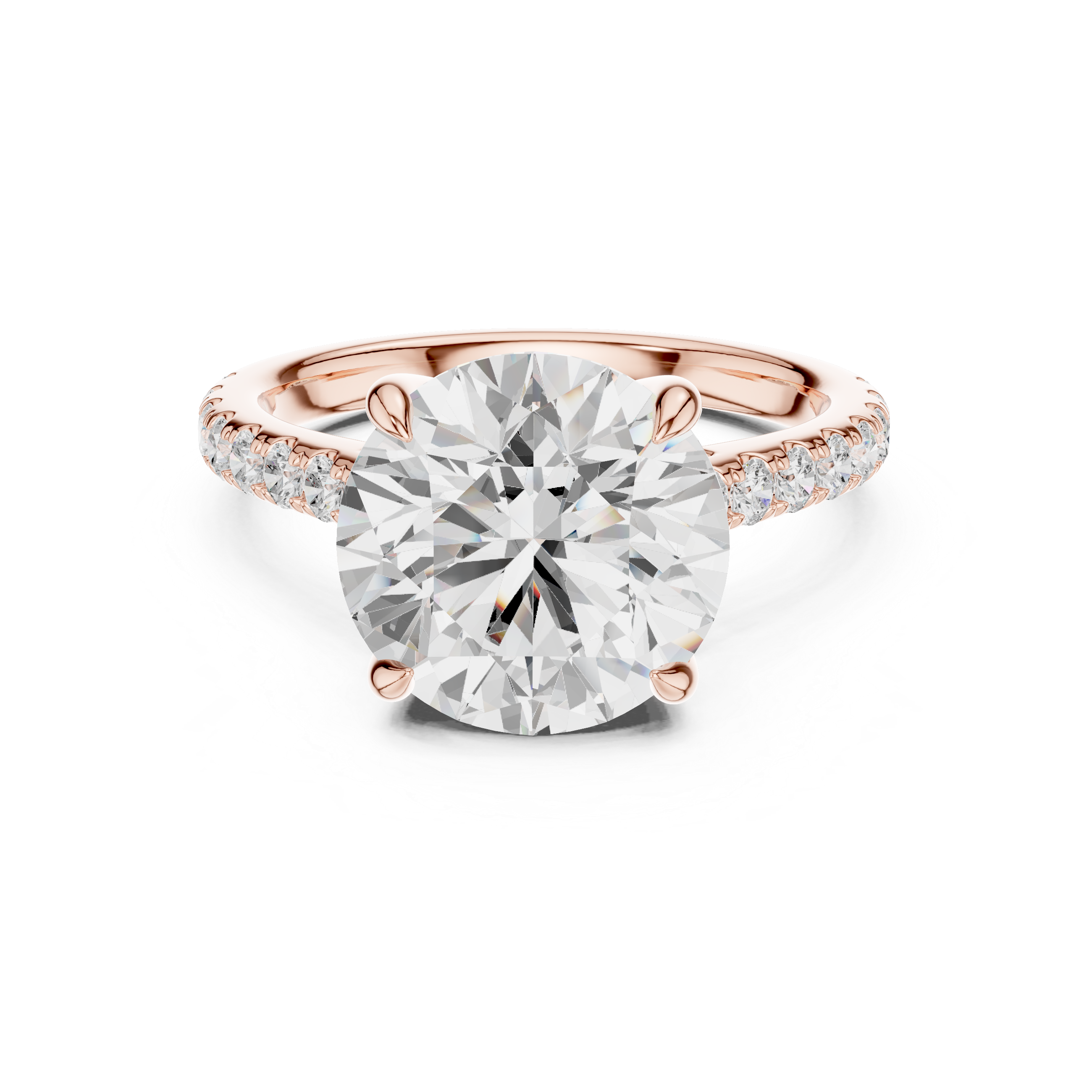 Round Brilliant Solitaire Engagement Ring with Hidden Halo and Pavé Band