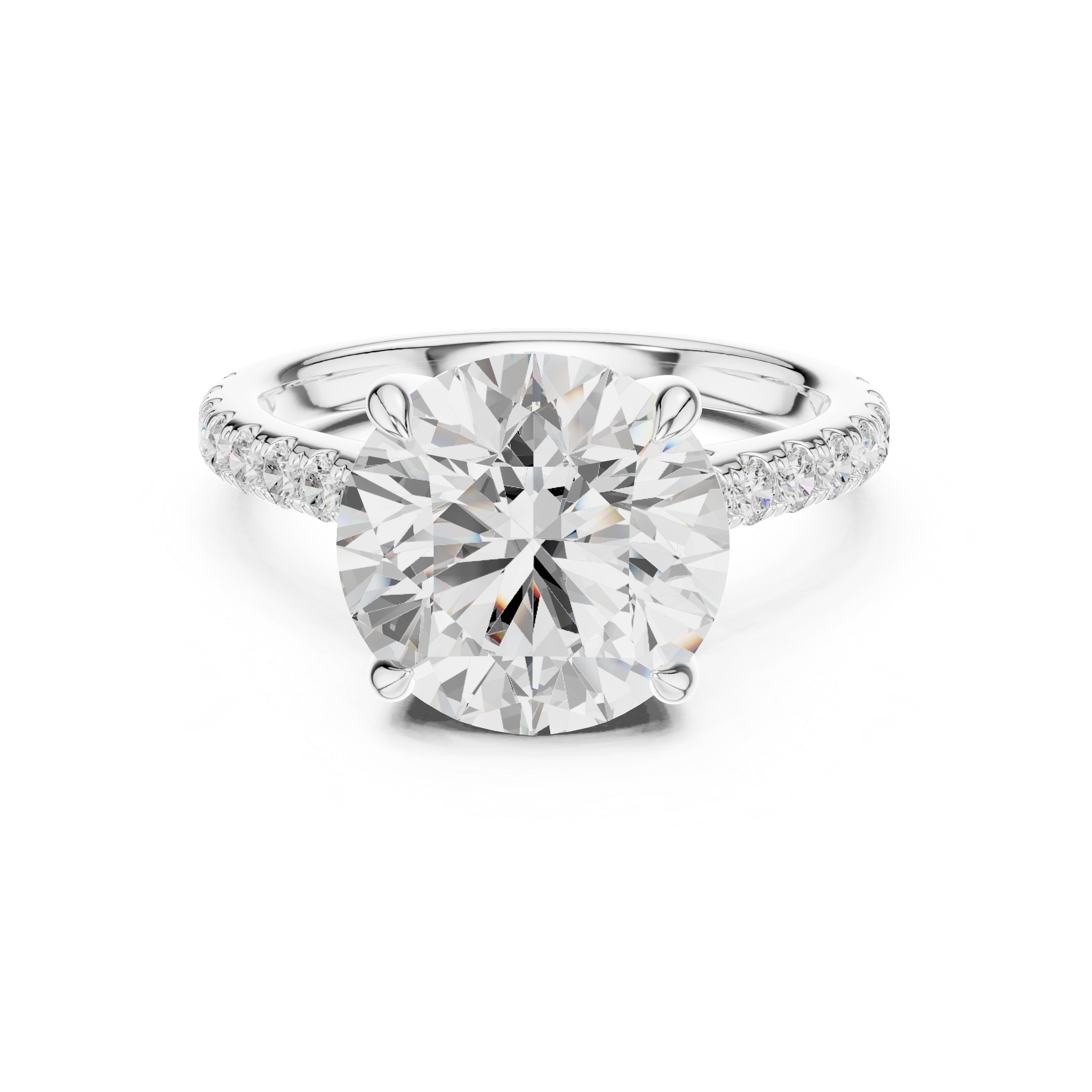 Round Brilliant Solitaire Engagement Ring with Hidden Halo and Pavé Band