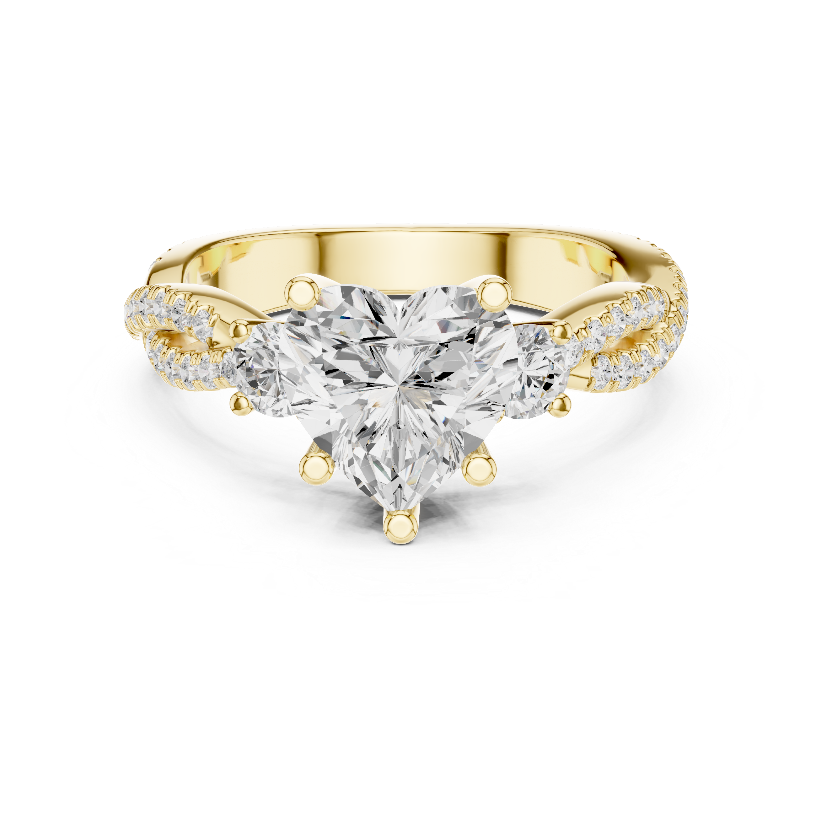 Heart Cut Twisted Pavé Three Stone Engagement Ring with Diamond Accents