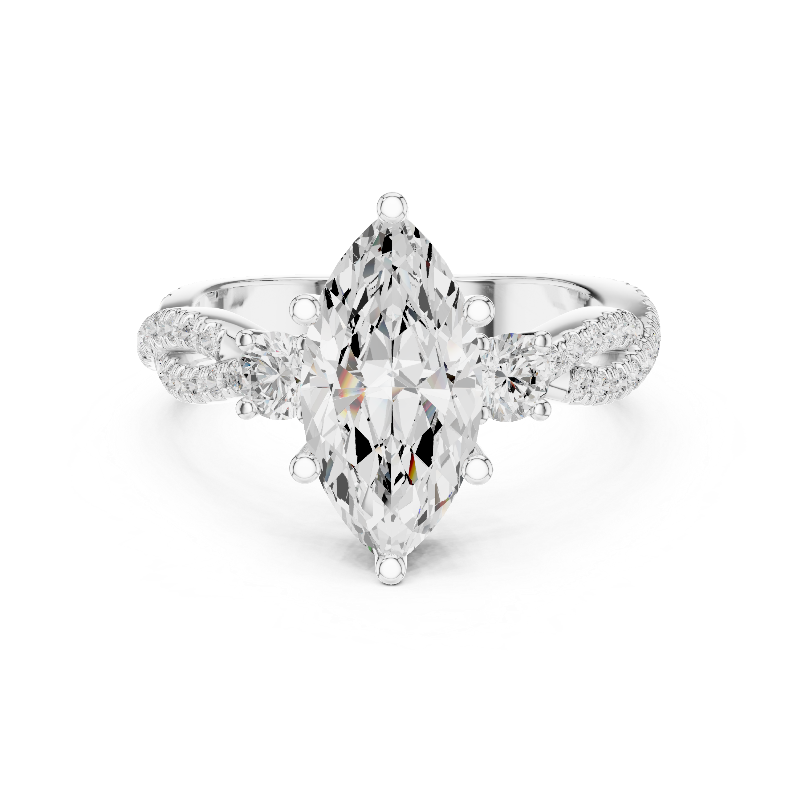 Marquise Cut Twisted Pavé Three Stone Engagement Ring with Diamond Accents