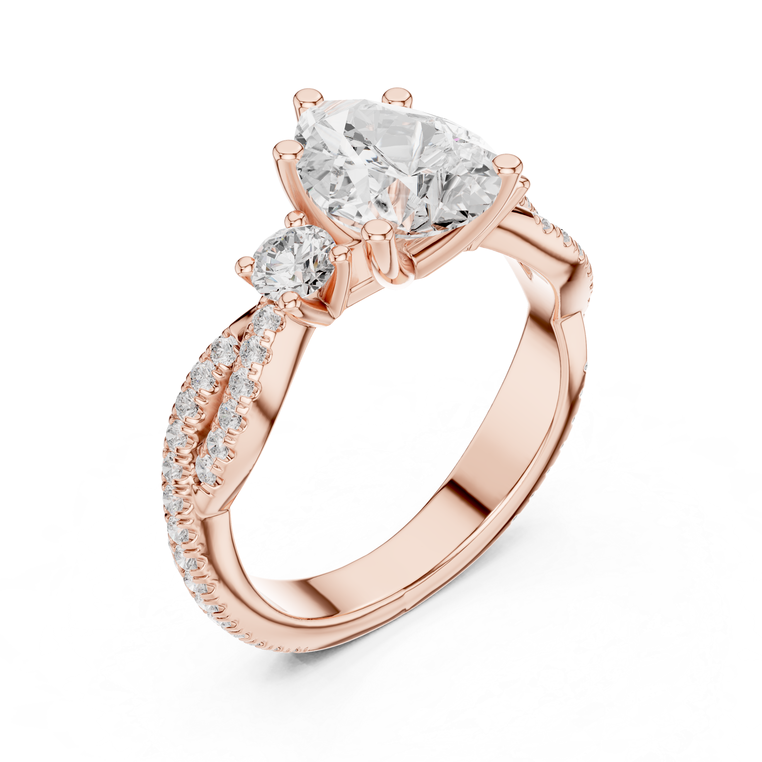 Pear Cut Twisted Pavé Three Stone Engagement Ring with Diamond Accents