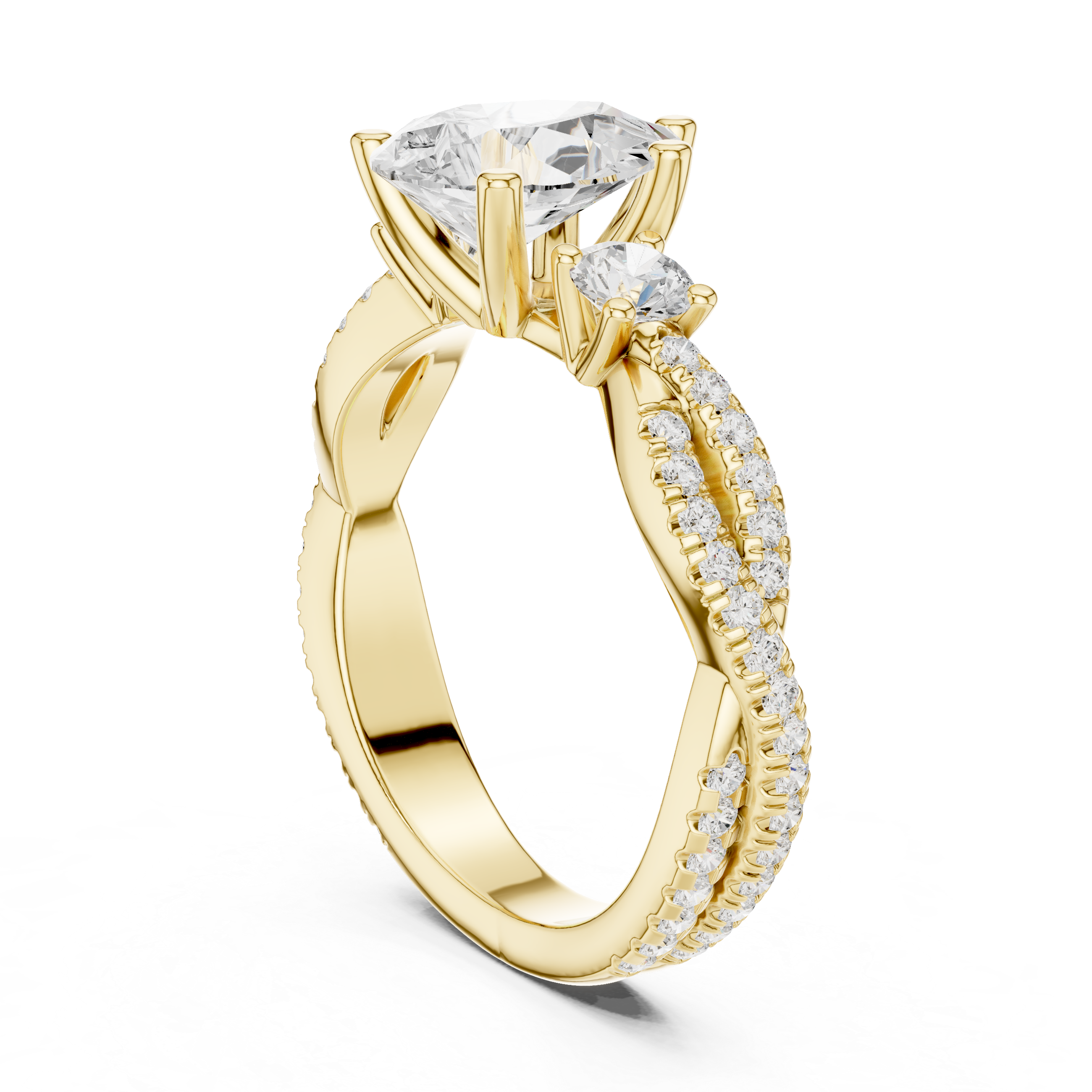 Pear Cut Twisted Pavé Three Stone Engagement Ring with Diamond Accents