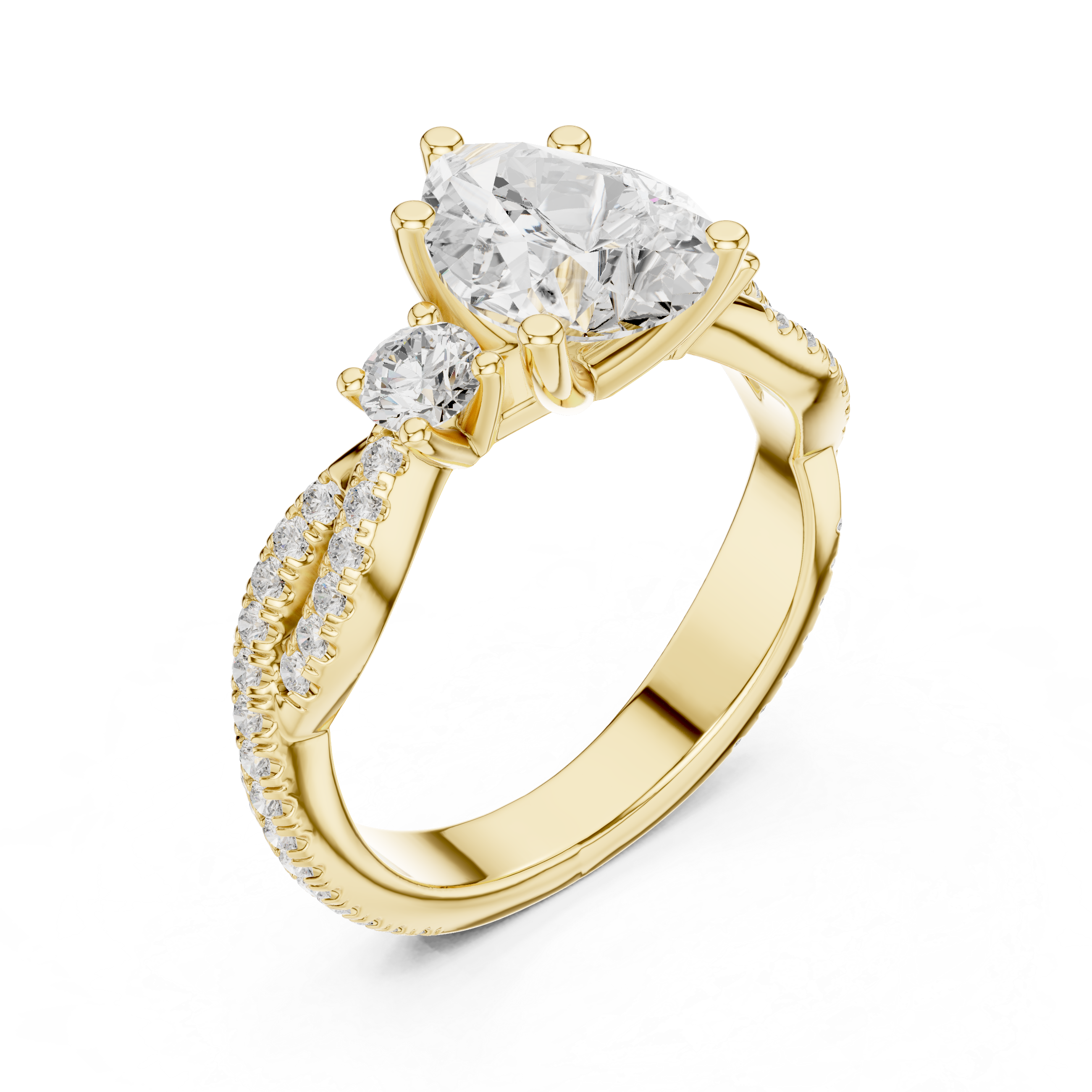 Pear Cut Twisted Pavé Three Stone Engagement Ring with Diamond Accents