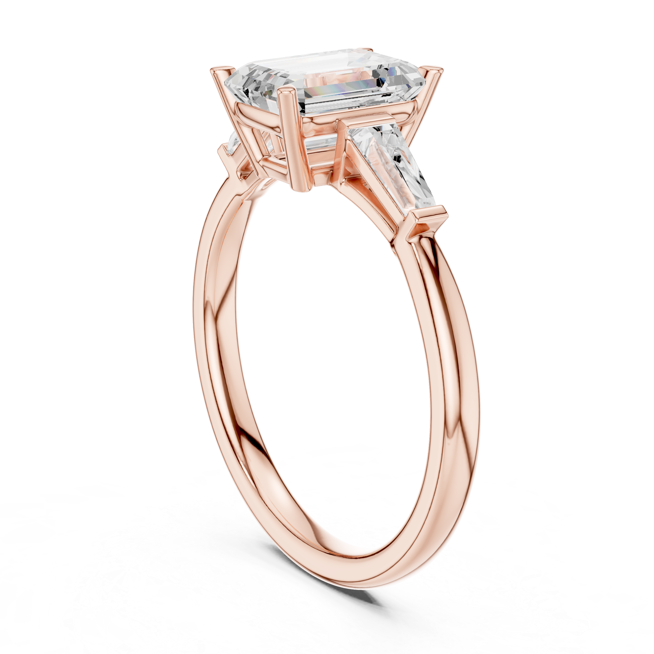 Emerald Cut Three Stone Engagement Ring with Tapered Baguette Side Diamonds – Classic Minimalist Ring