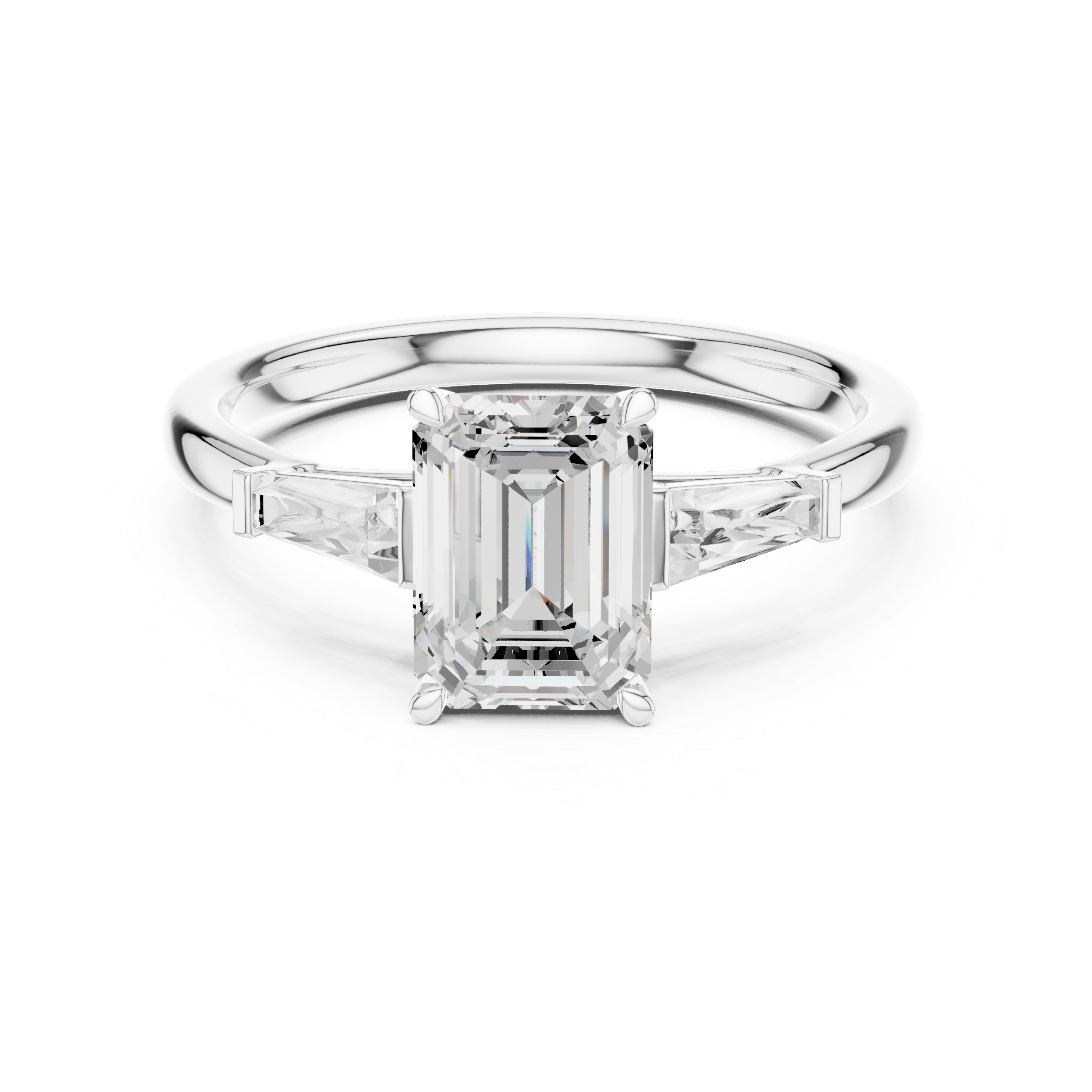 Emerald Cut Three Stone Engagement Ring with Tapered Baguette Side Diamonds – Classic Minimalist Ring