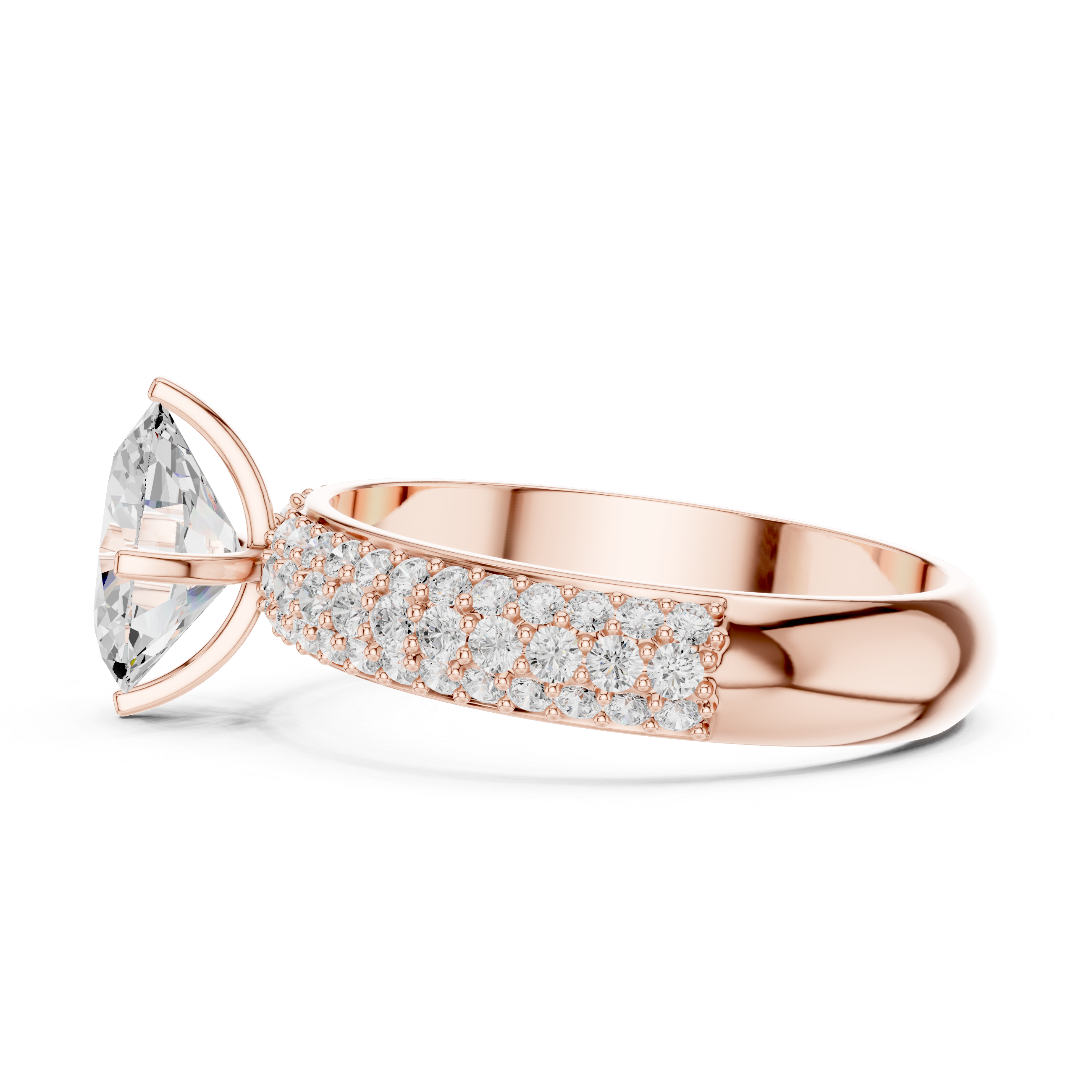 Oval Cut Pavé Engagement Ring – Triple Row Diamond Band Statement Ring
